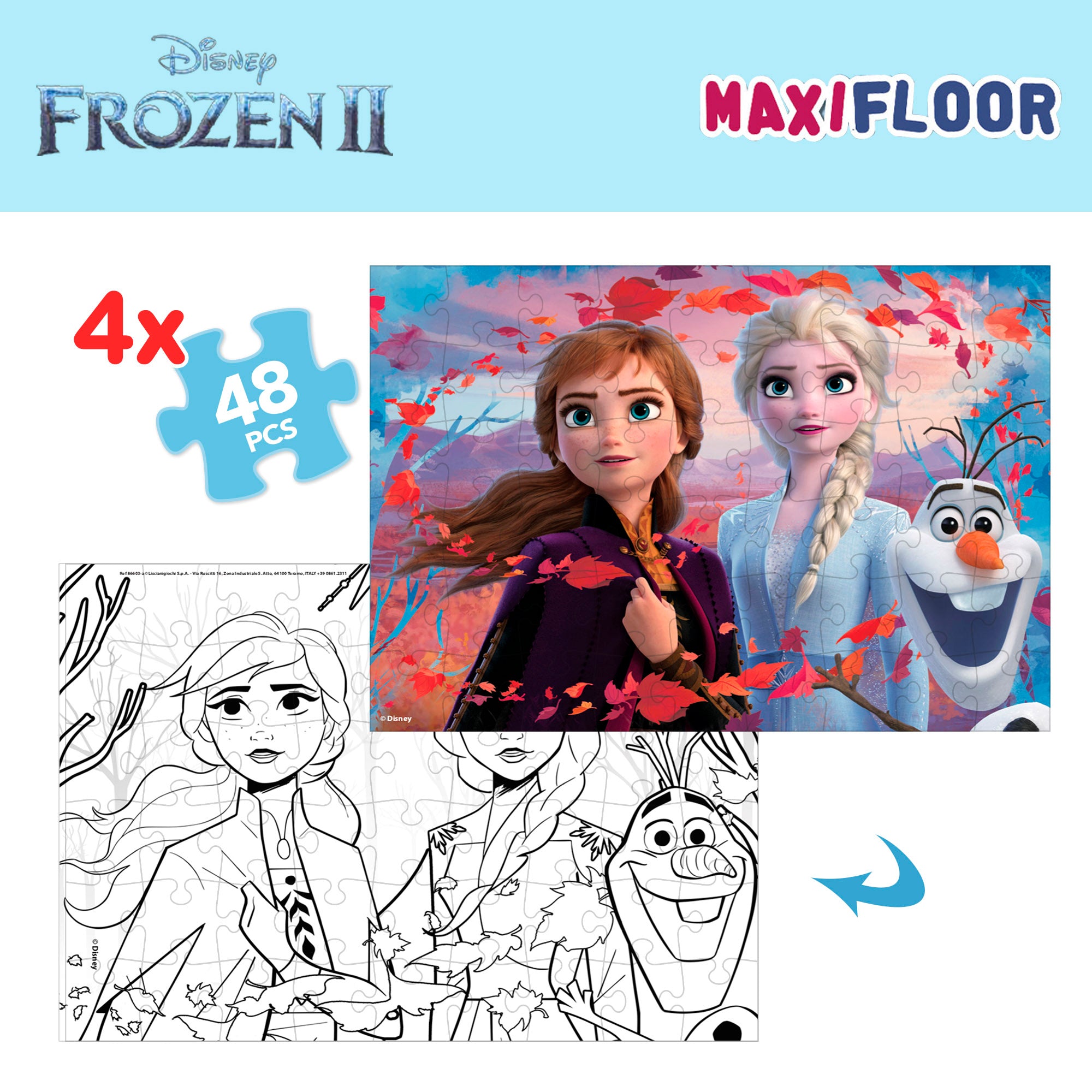 Disney Frozen Pack 4 puzzles doble cara para colorear 48 piezas
