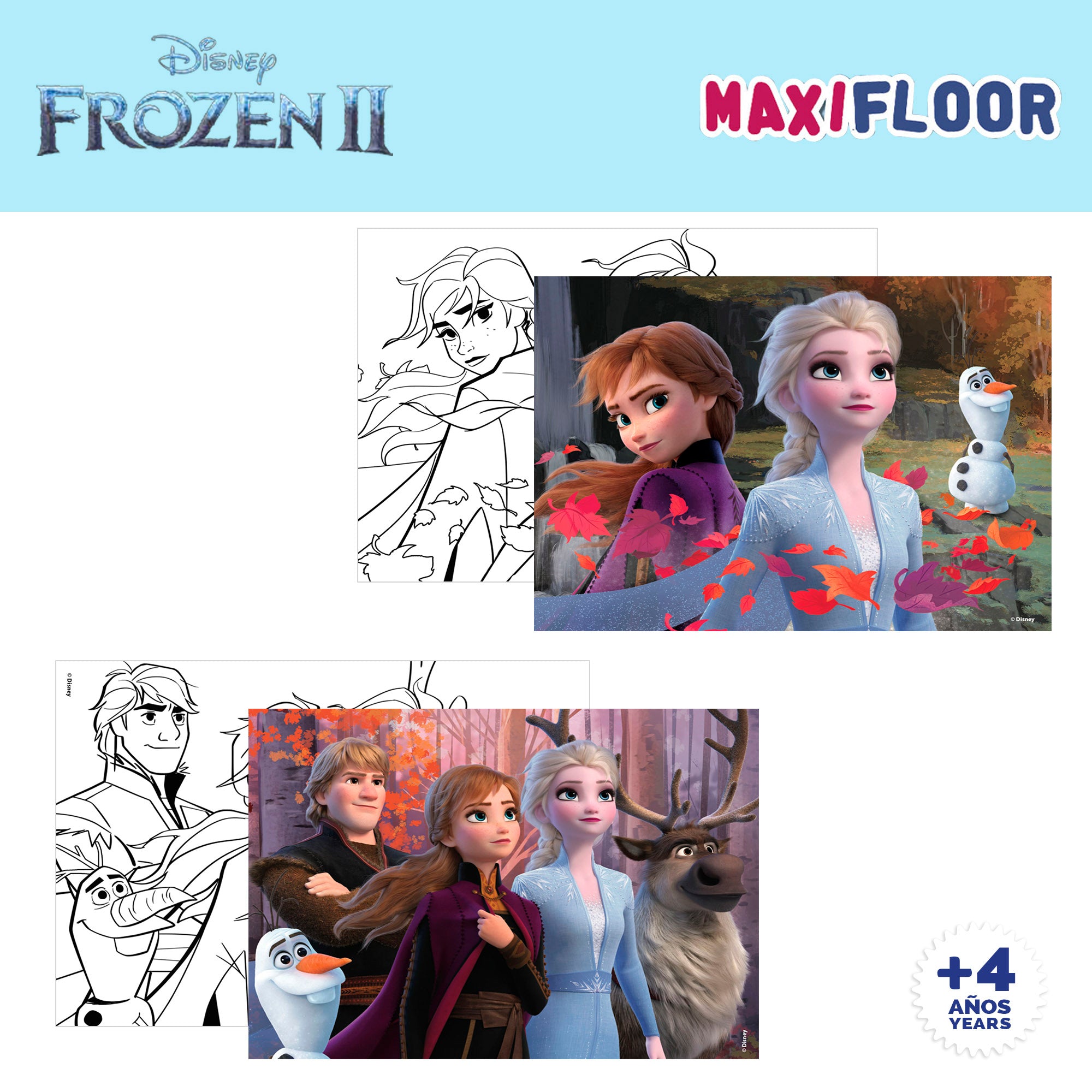 Disney Frozen Pack 4 puzzles doble cara para colorear 48 piezas