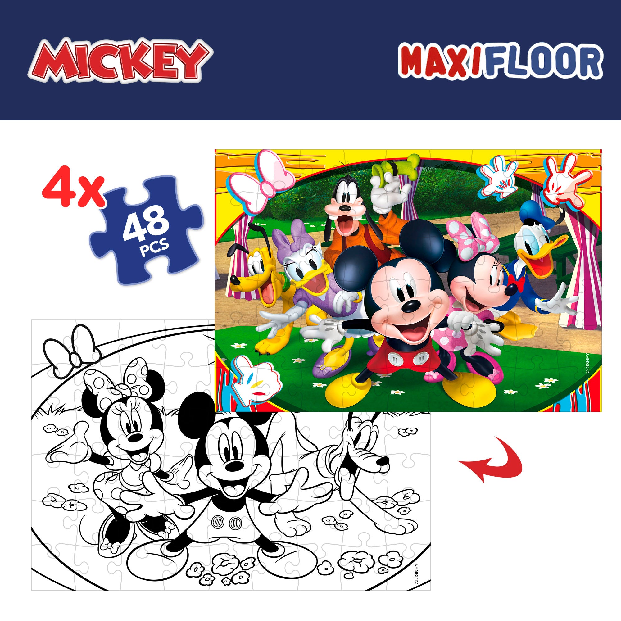 Mickey Pack 4 puzzles doble cara para colorear 48 piezas