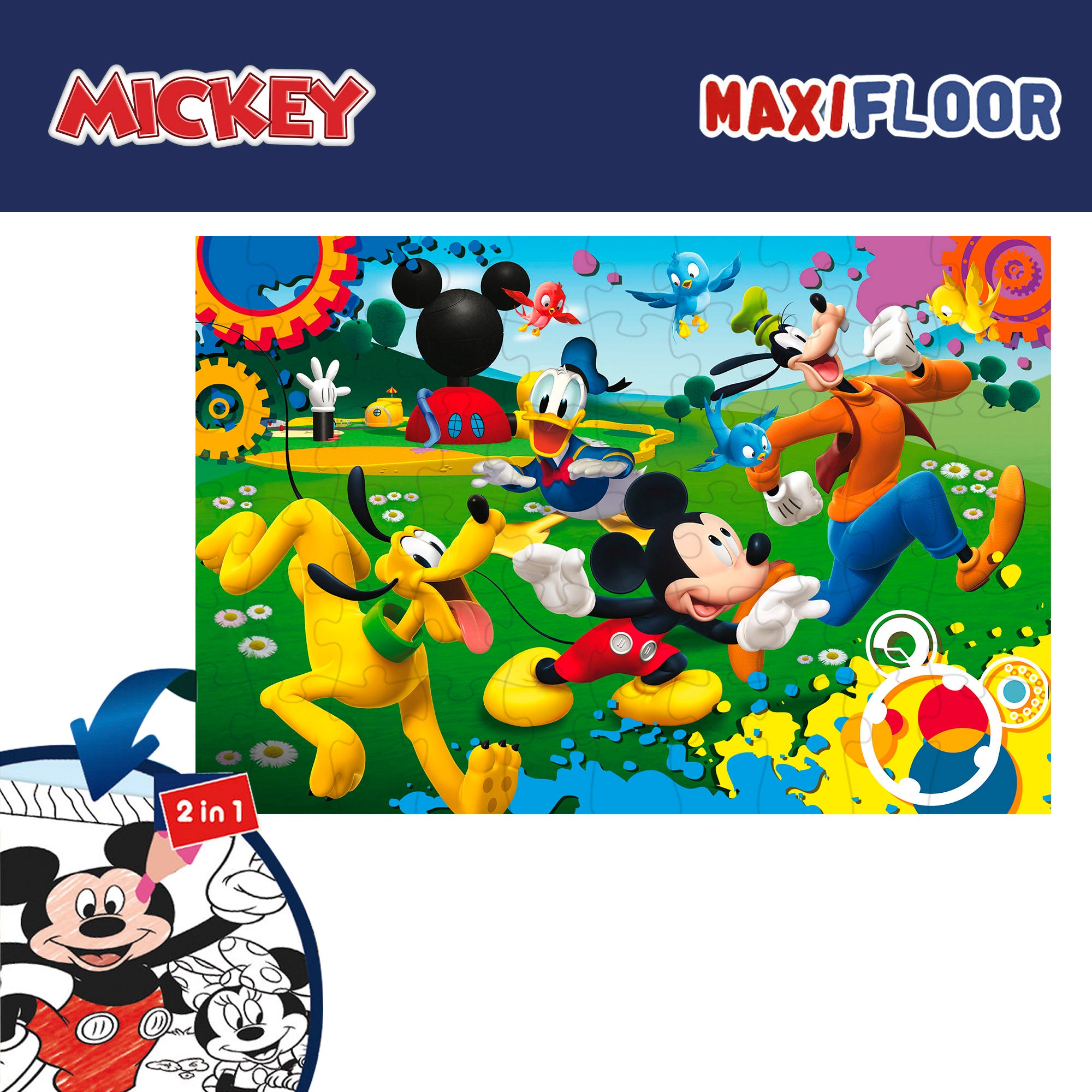 Mickey Pack 4 puzzles doble cara para colorear 48 piezas