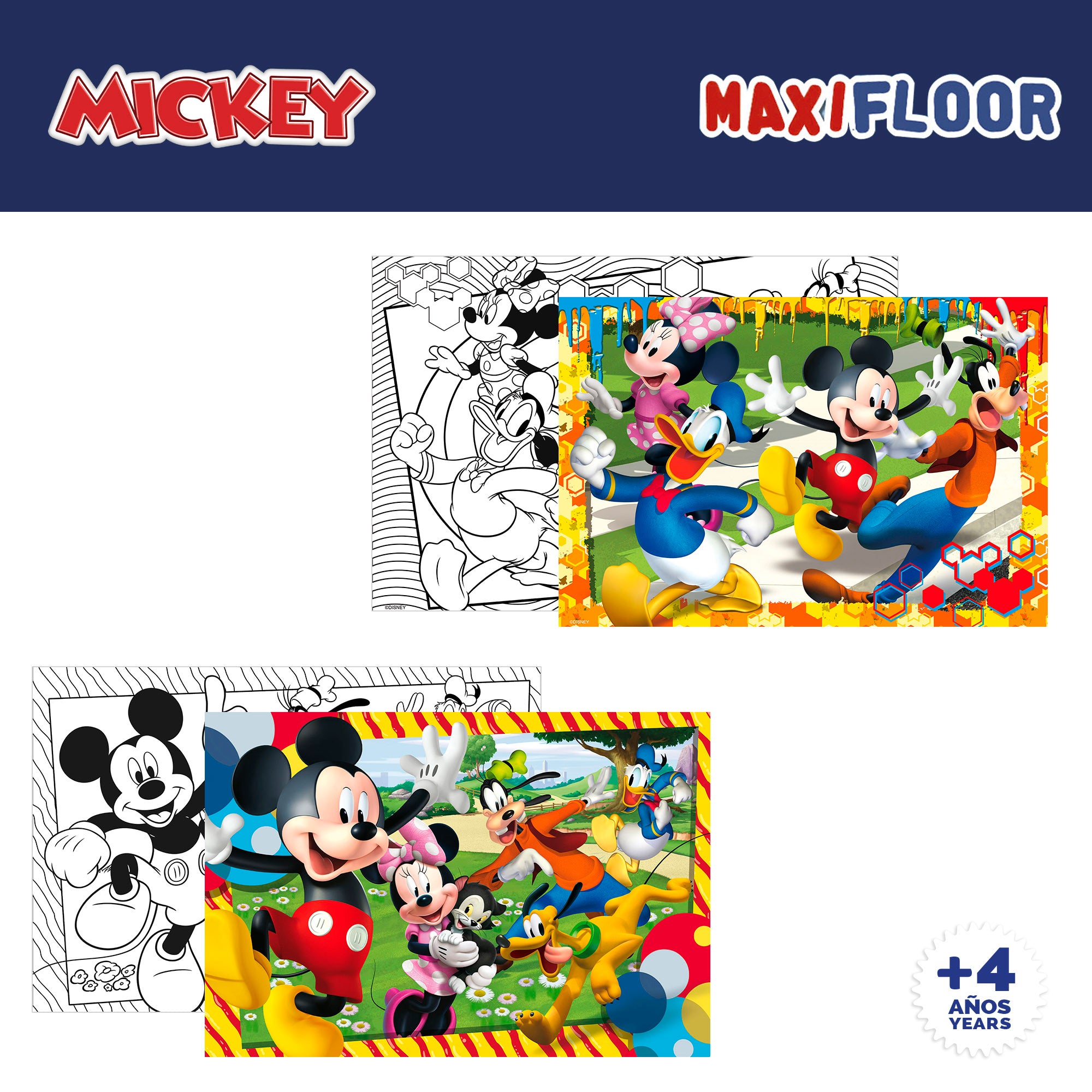 Mickey Pack 4 puzzles doble cara para colorear 48 piezas