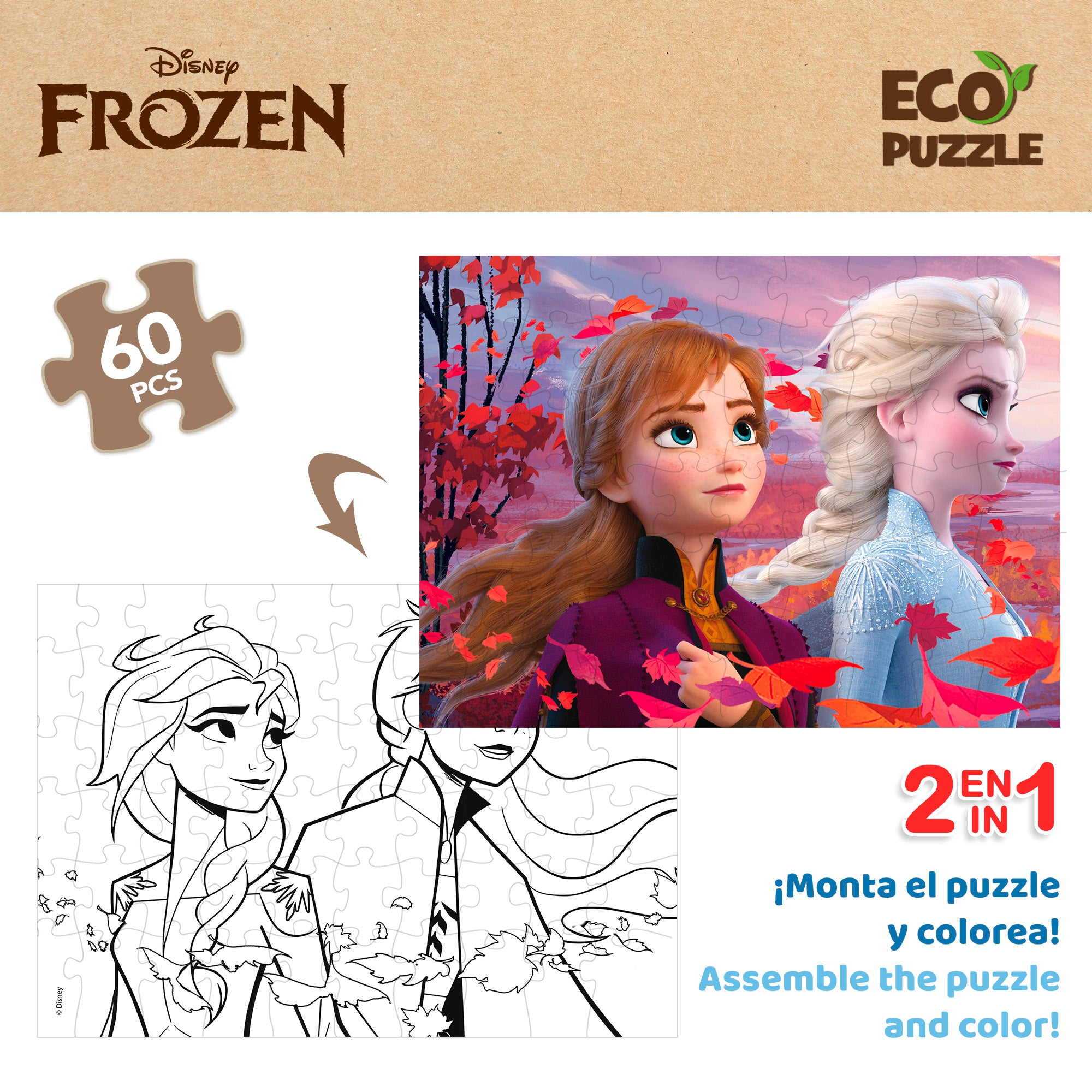 Disney Frozen Puzzle ECO doble cara para colorear 60 piezas grandes