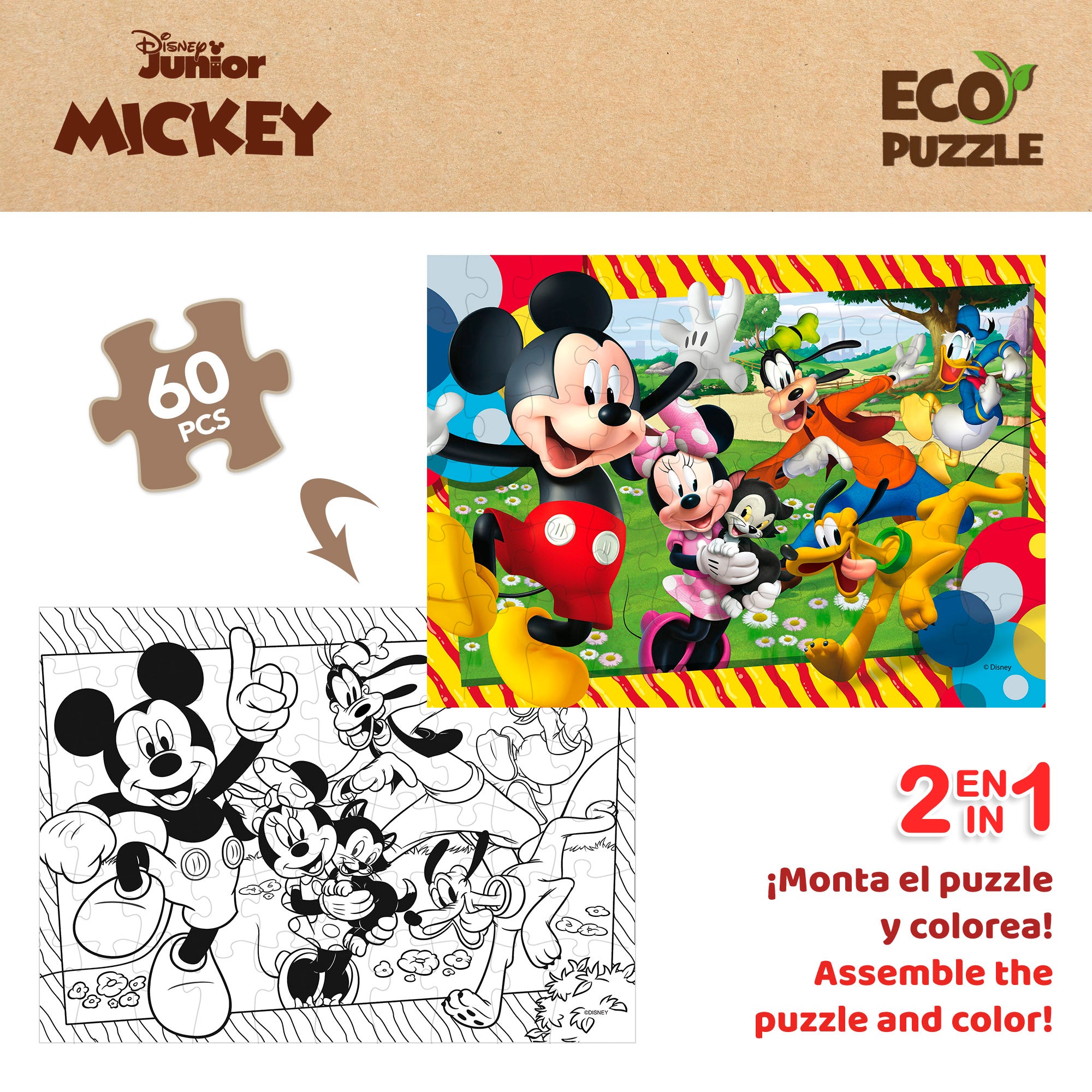 Disney Mickey Puzzle ECO doble cara para colorear 60 piezas grandes
