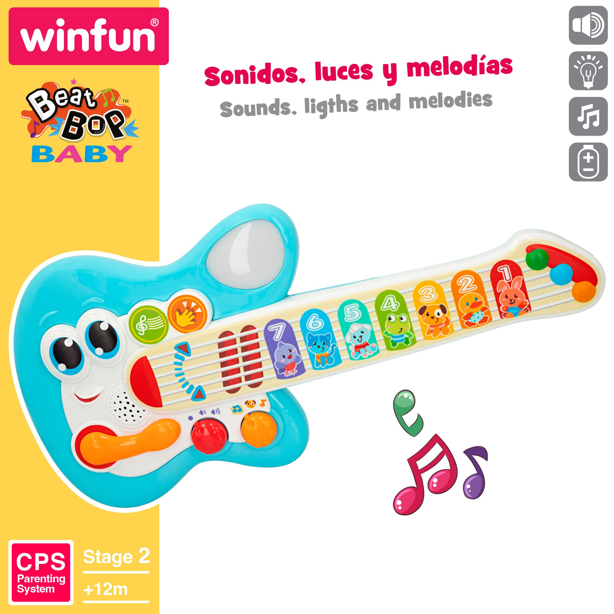 Winfun Guitarra bebé táctil con luz, sonido y melodías