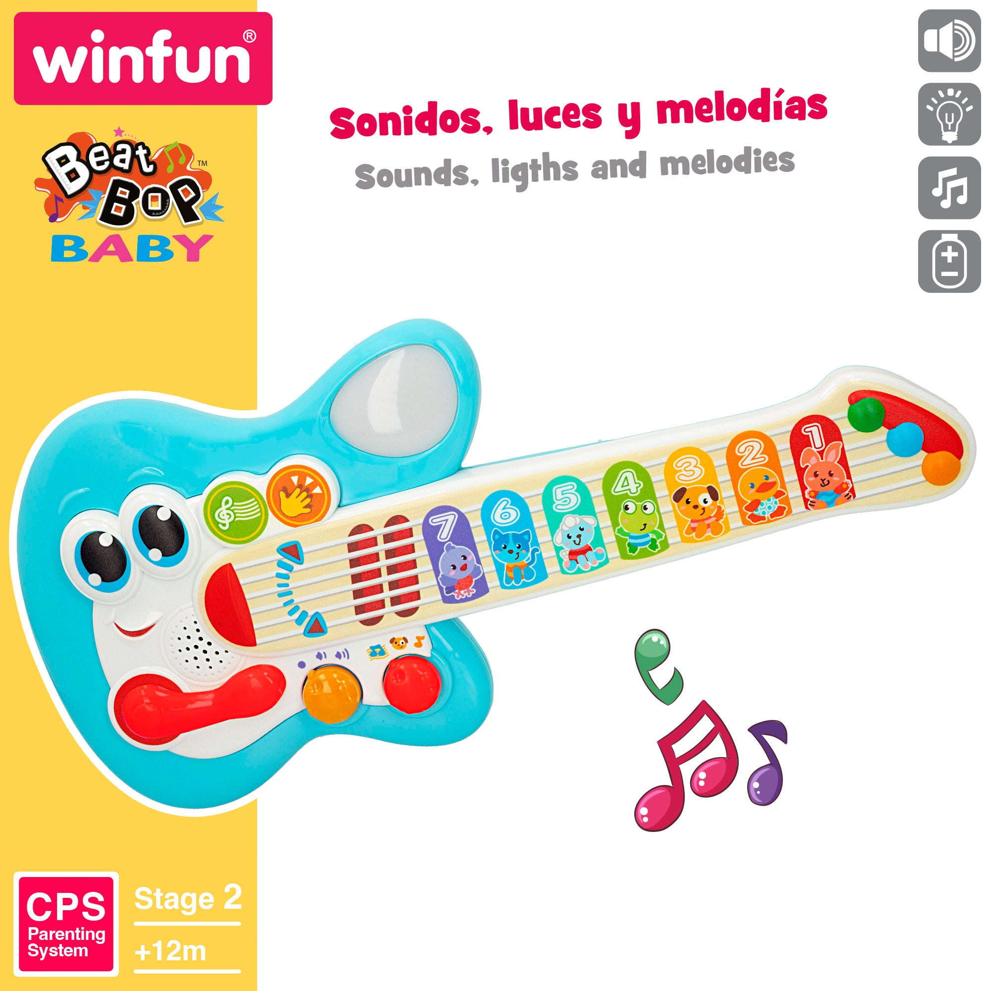 Winfun Guitarra bebé táctil con luz, sonido y melodías