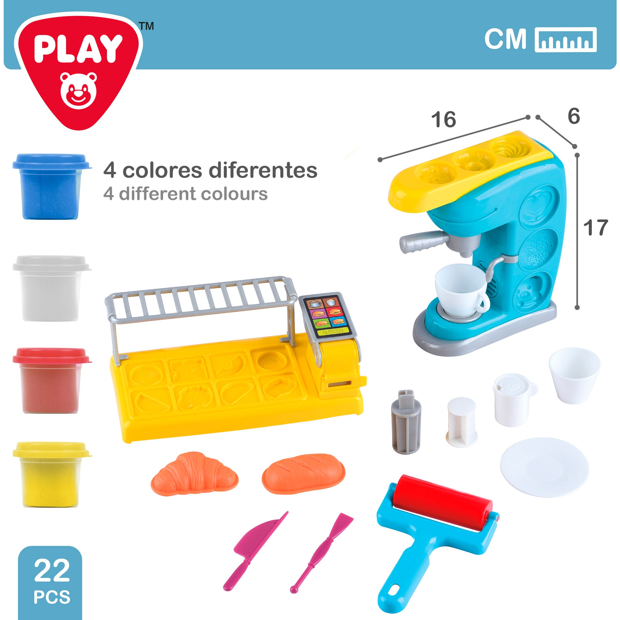 PLAY Juego de plastilina con cafetera, moldes y accesorios