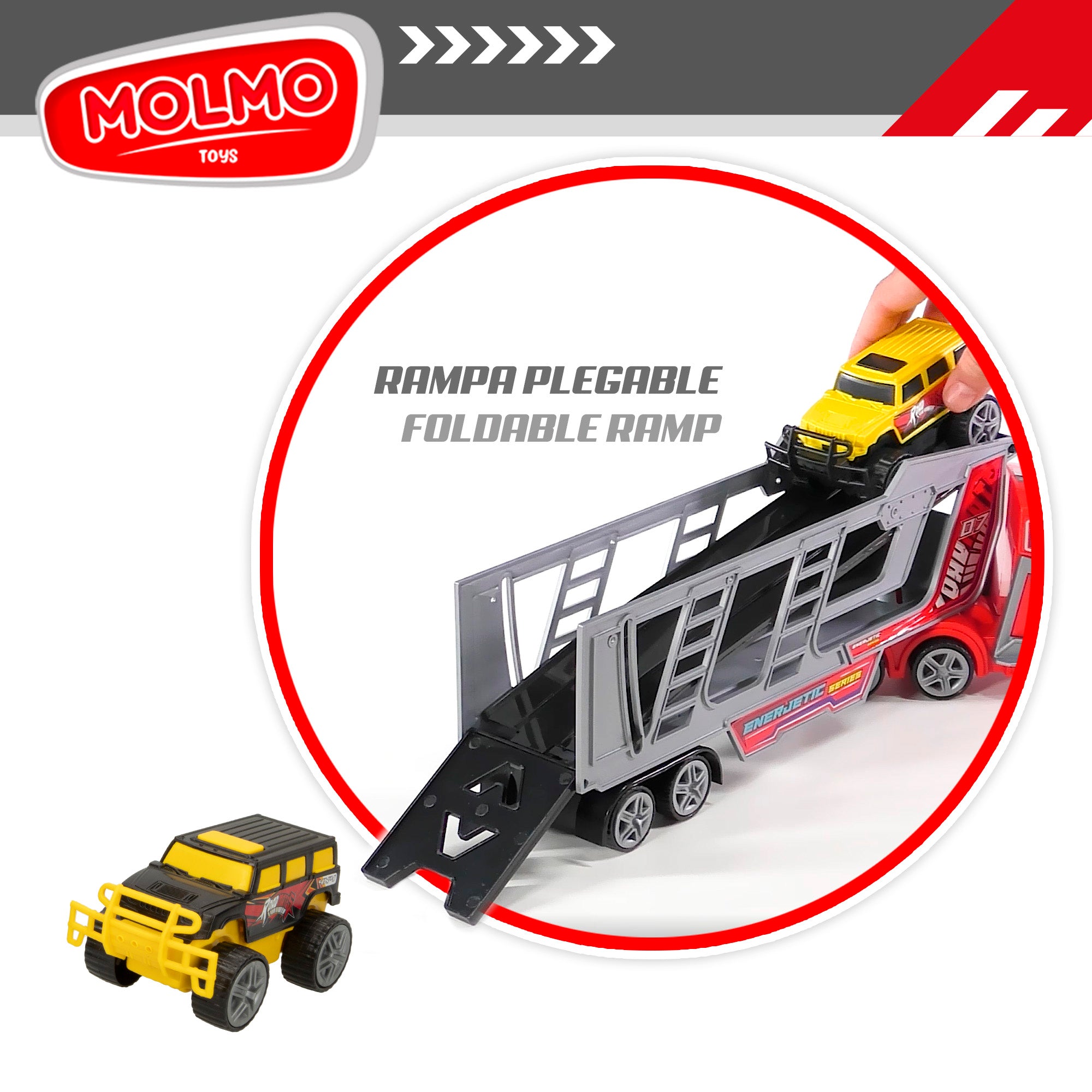 Camión portacoches fricción con 2 coches 4x4 COLORBABY