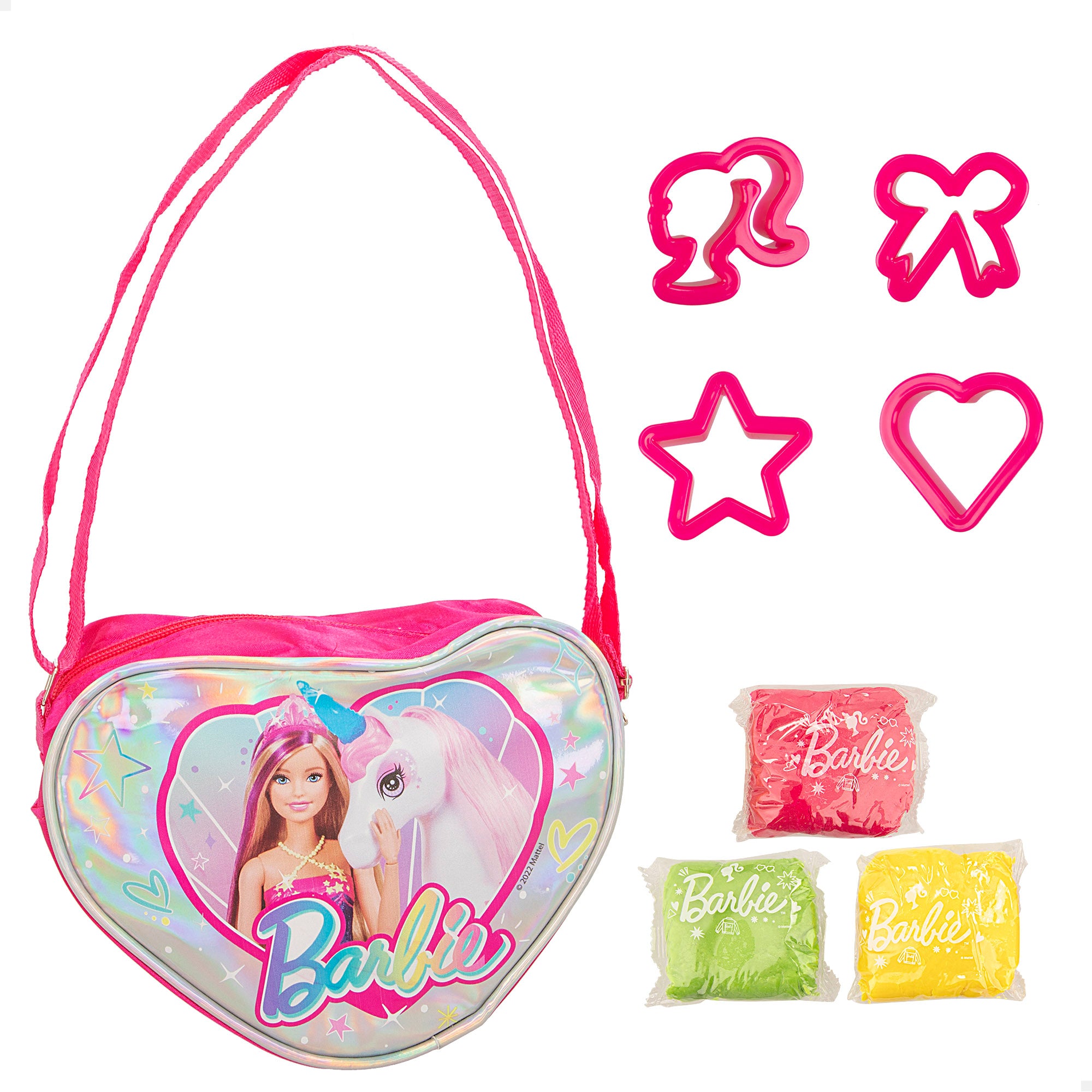Barbie Bolso corazón brillante con plastilina y moldes