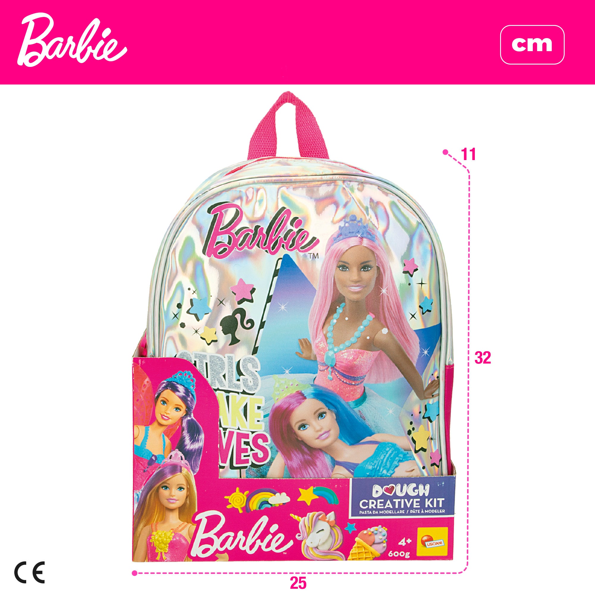 Barbie Mochila brillante y kit plastilina con moldes