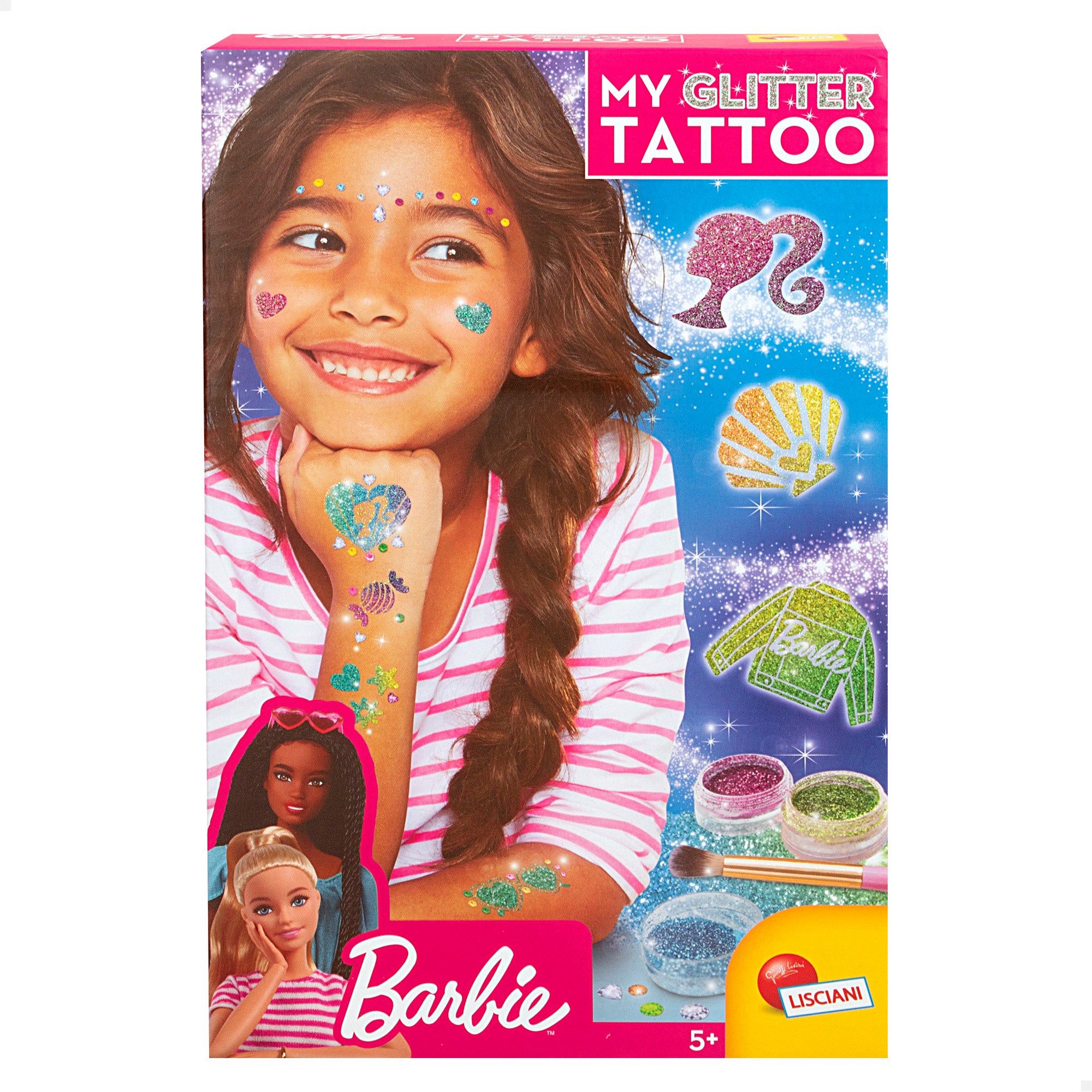 Barbie Estudio de tatuajes brillantes con plantillas y gemas adhesivas