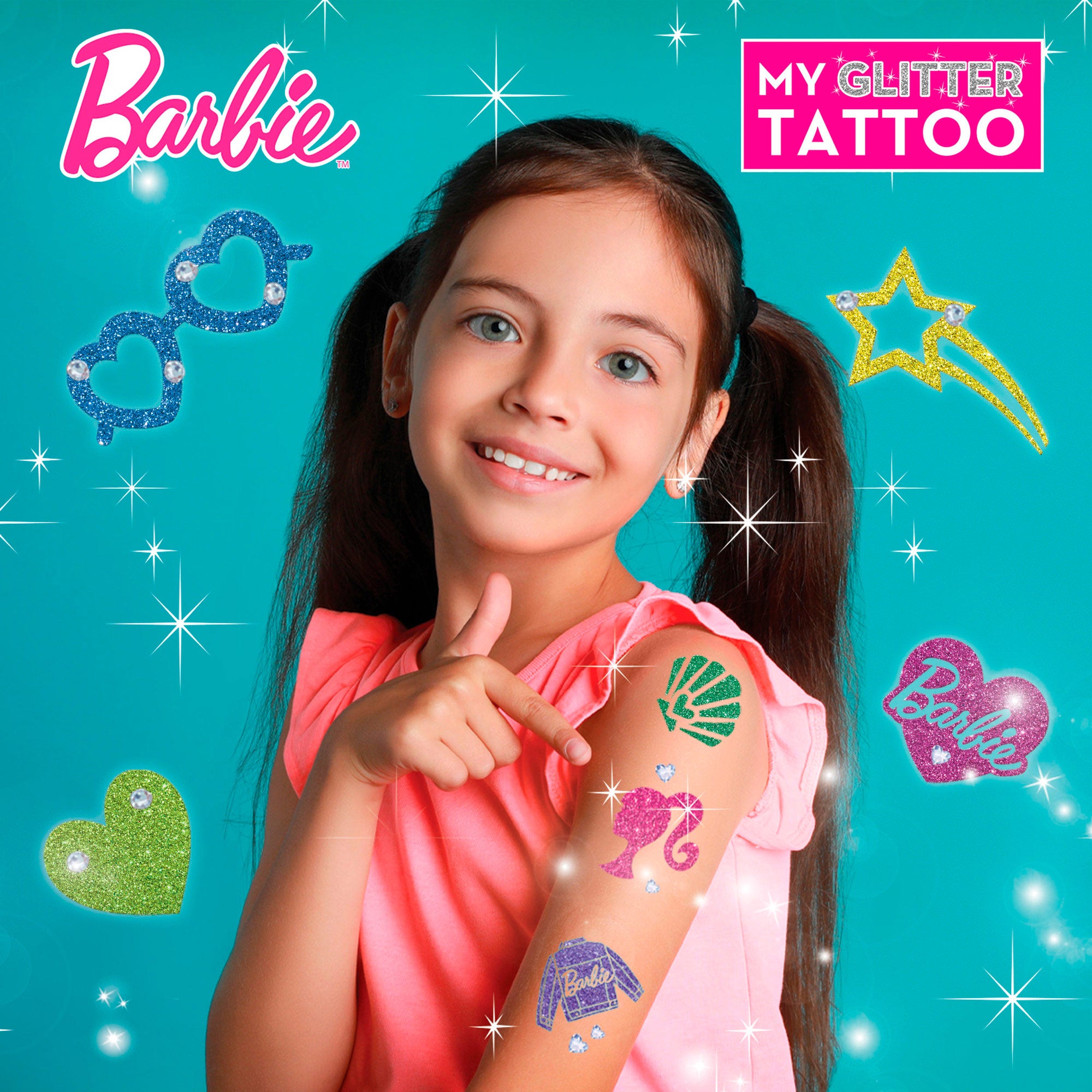 Barbie Estudio de tatuajes brillantes con plantillas y gemas adhesivas