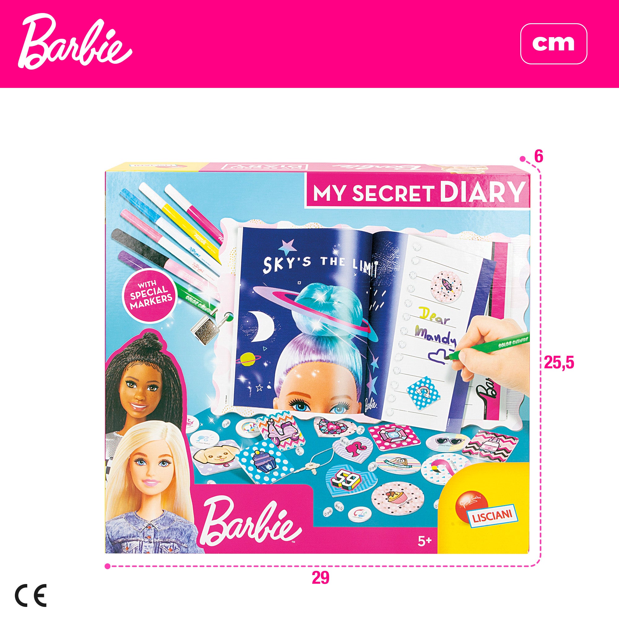 Barbie Mi diario secreto con candado, stickers y rotuladores mágicos