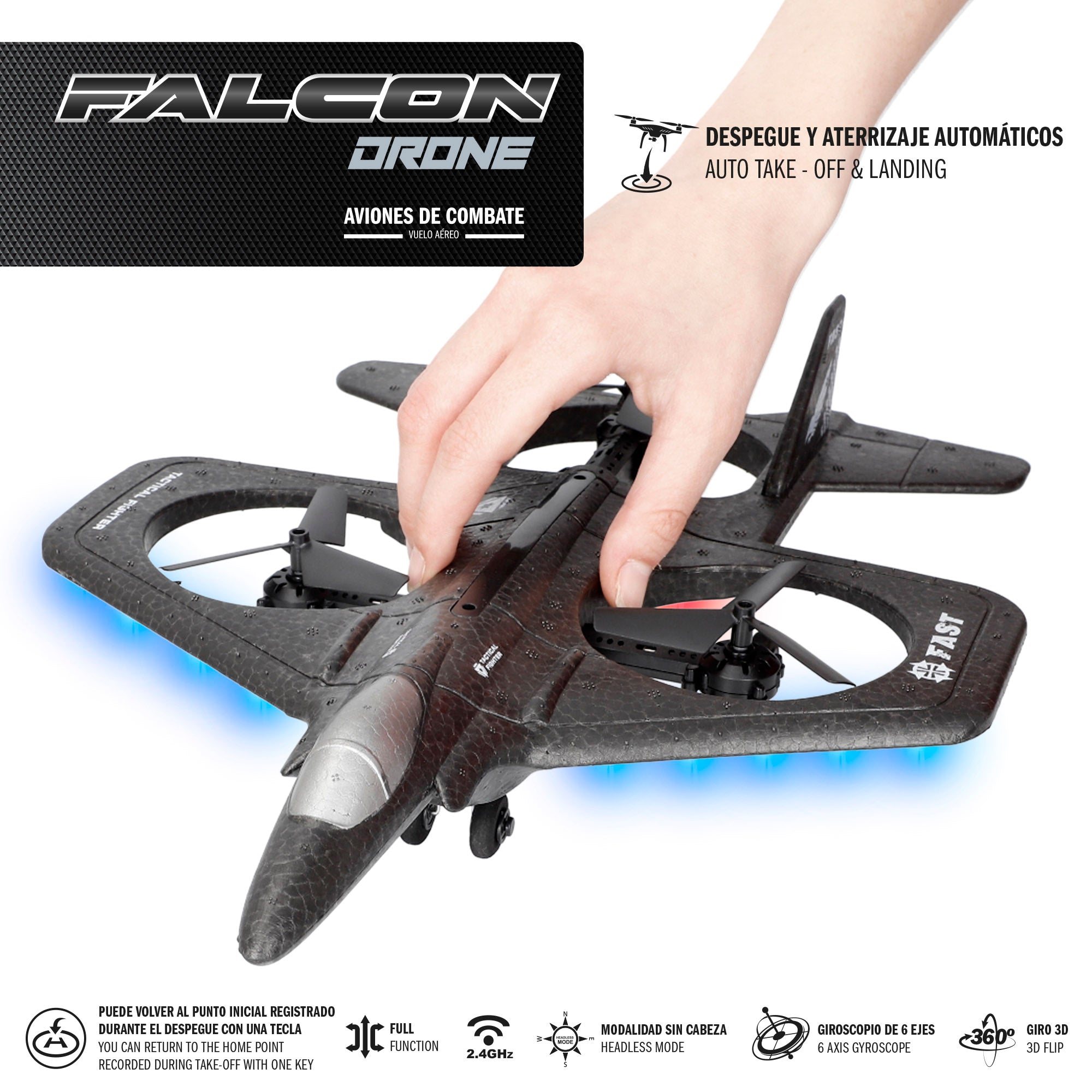 Drone juguete teledirigido de combate giro 360º con giroscopio 36 cm Falcon Speed & Go