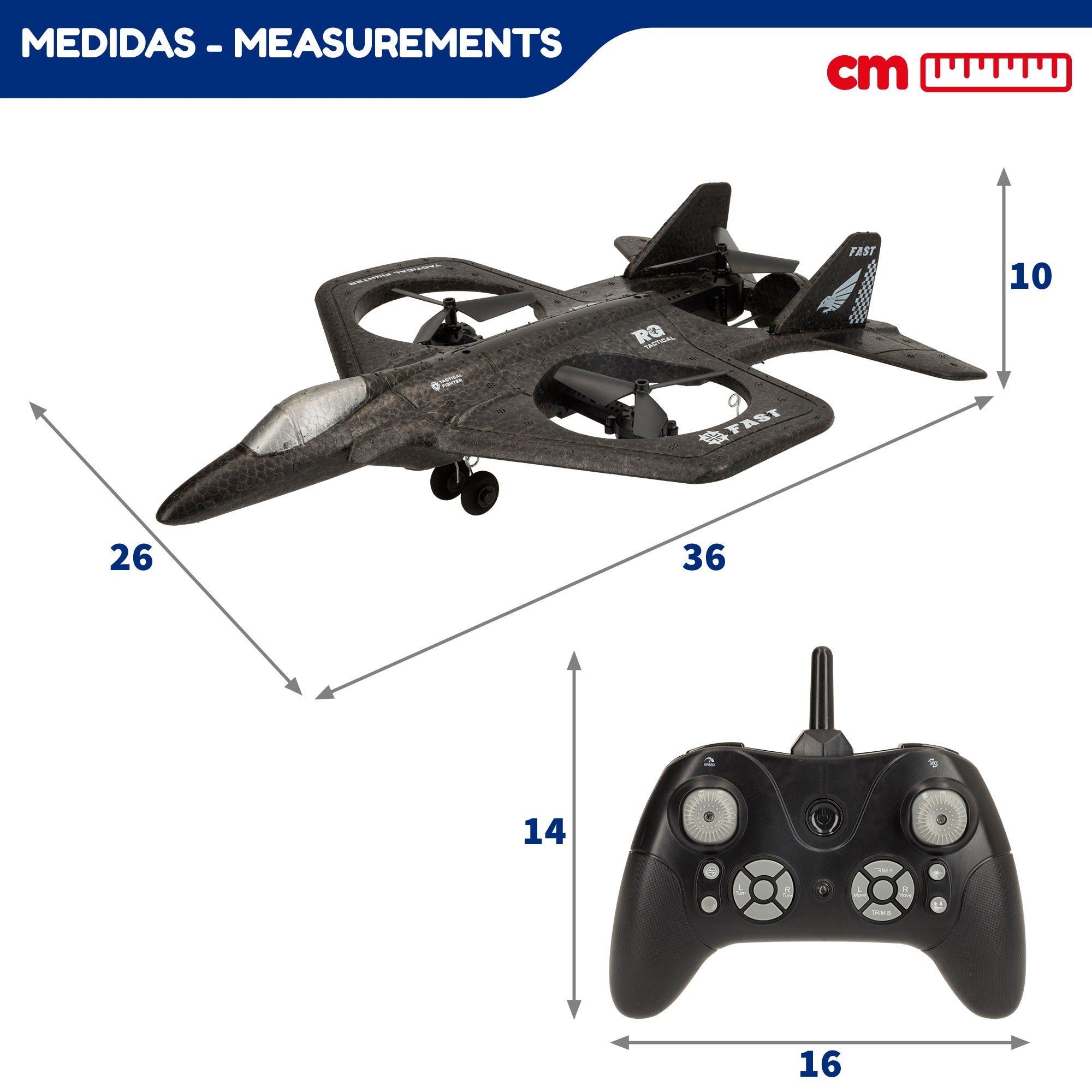 Drone juguete teledirigido de combate giro 360º con giroscopio 36 cm Falcon Speed & Go