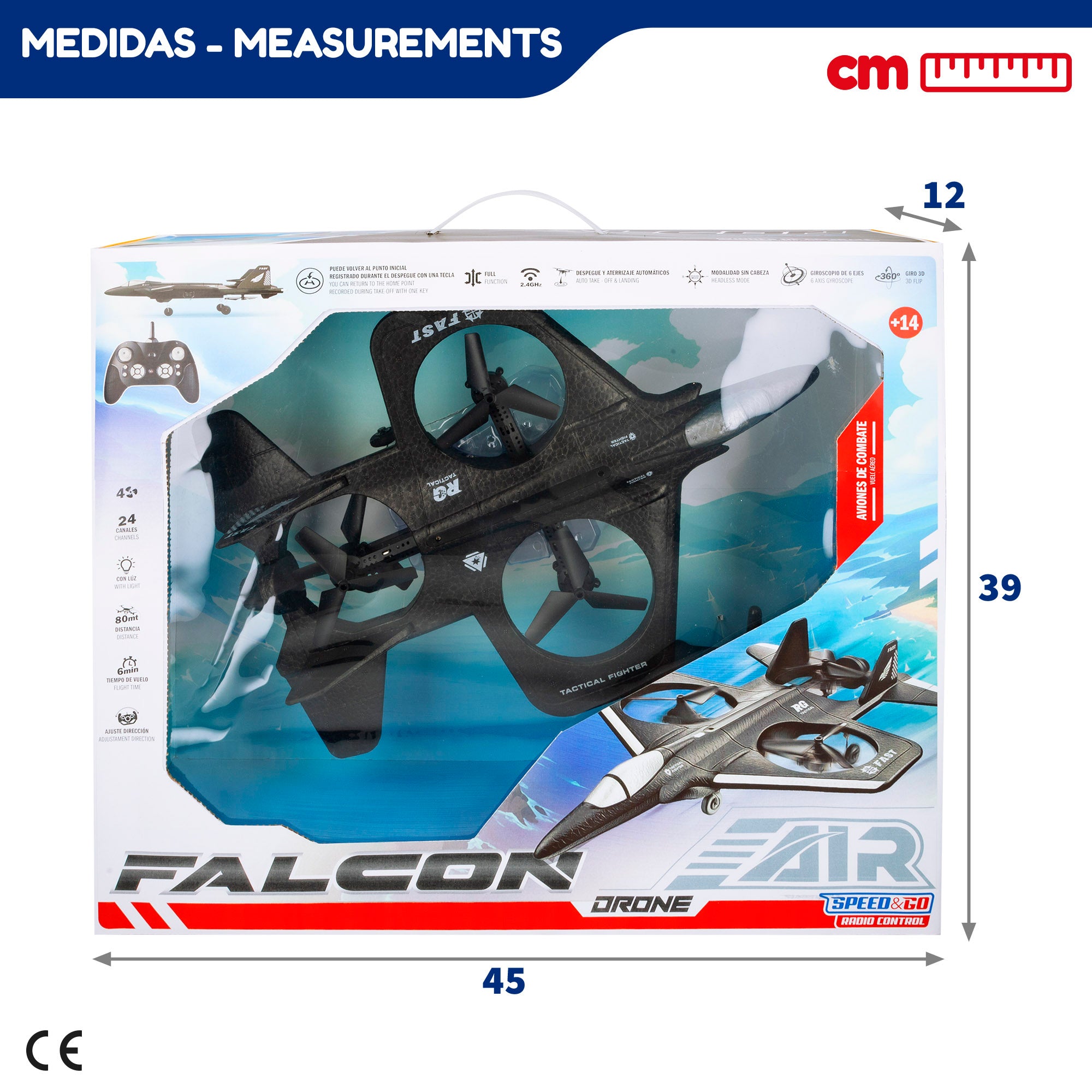 Drone juguete teledirigido de combate giro 360º con giroscopio 36 cm Falcon Speed & Go