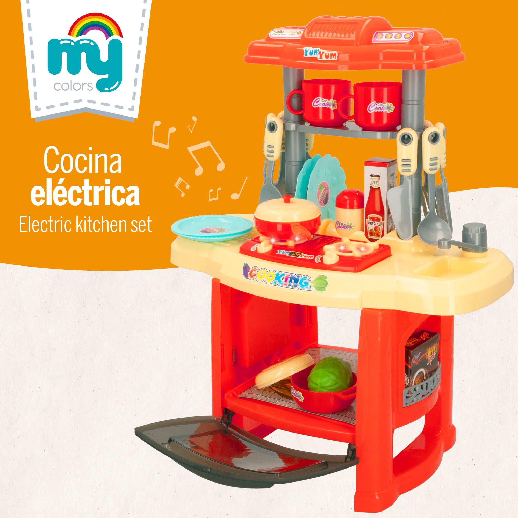 Mini cocinita eléctrica con luz y sonido y 20 accesorios My colors