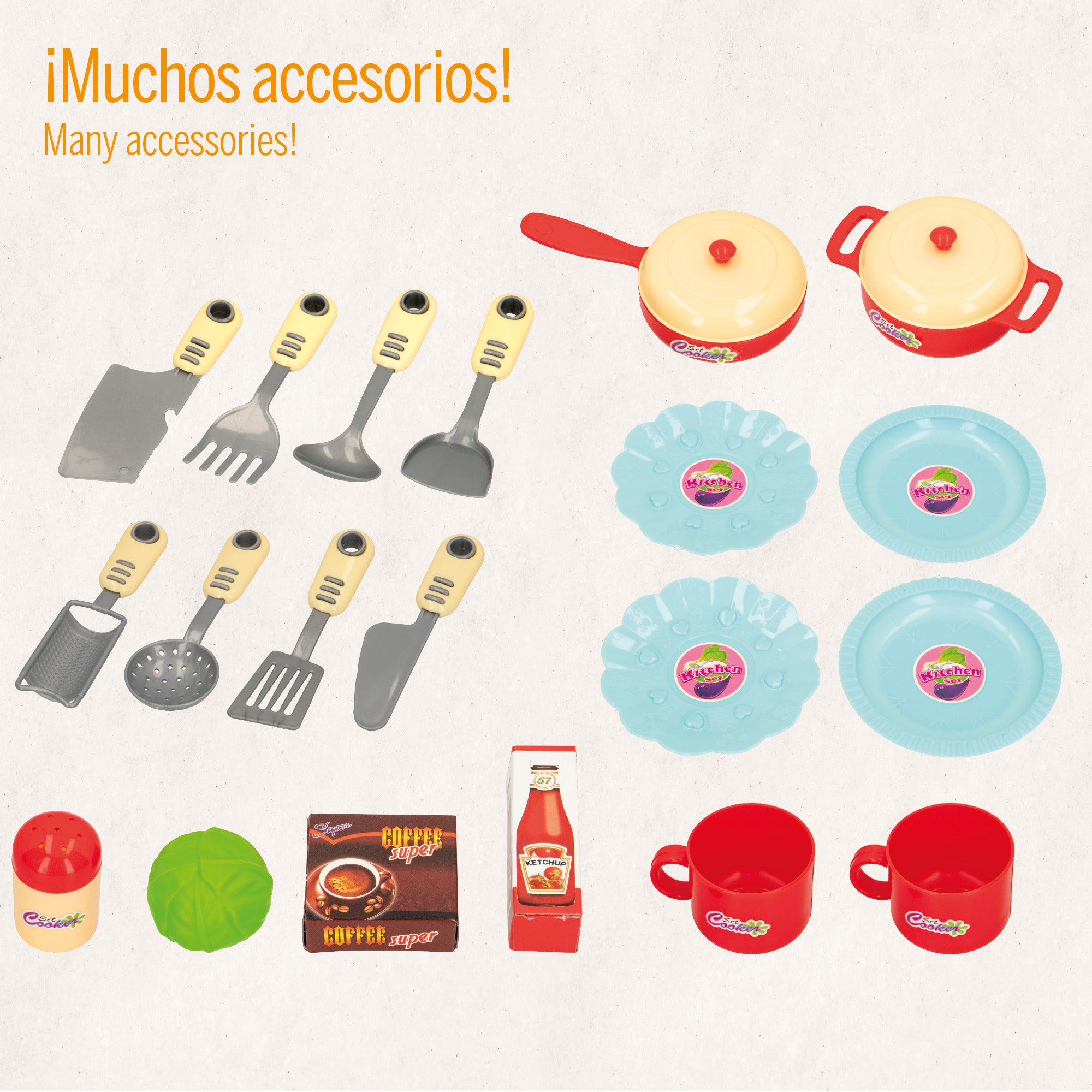 Mini cocinita eléctrica con luz y sonido y 20 accesorios My colors