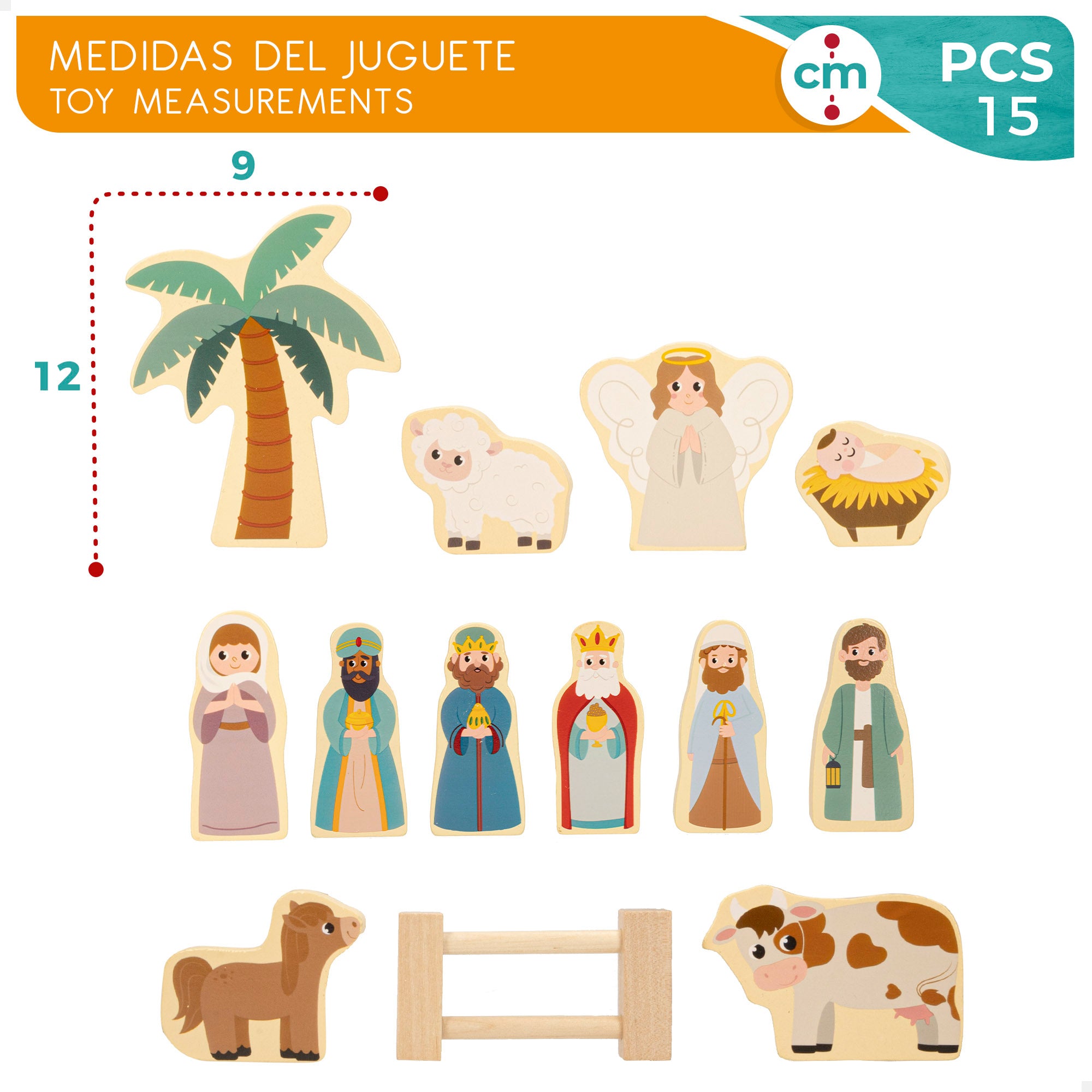 WOOMAX Belén de madera 15 piezas