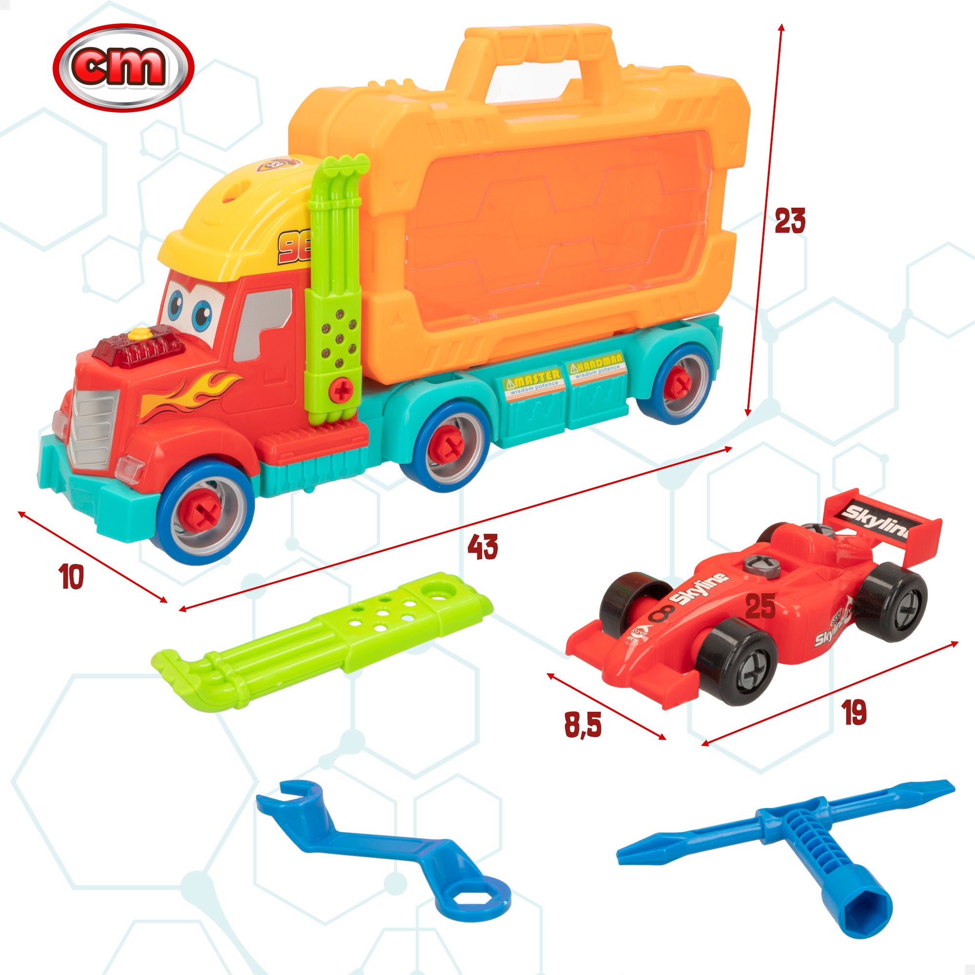 Camión portavehículos y caja de herramientas 2 en 1 con luz y sonido Smart Theory