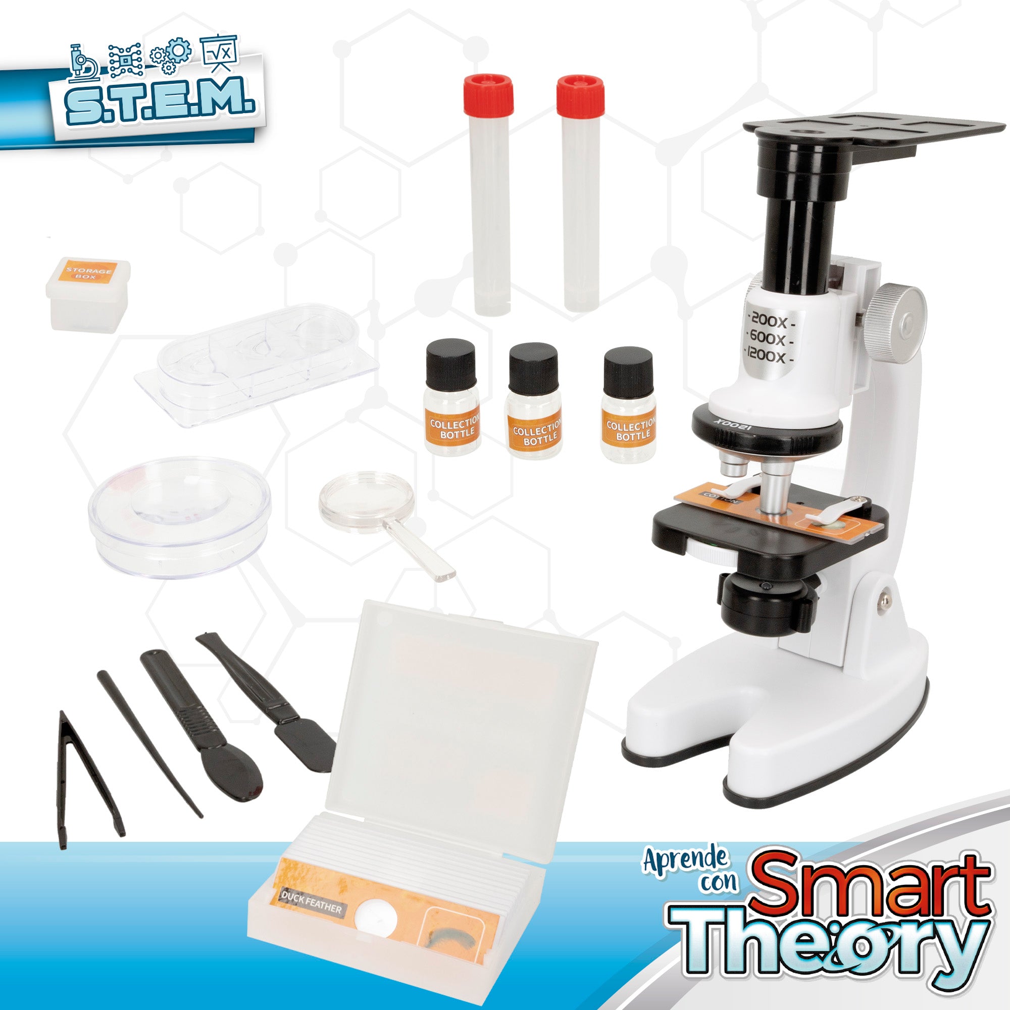 Set microscopio de juguete con luz LED y soporte para móvil Smart Theory