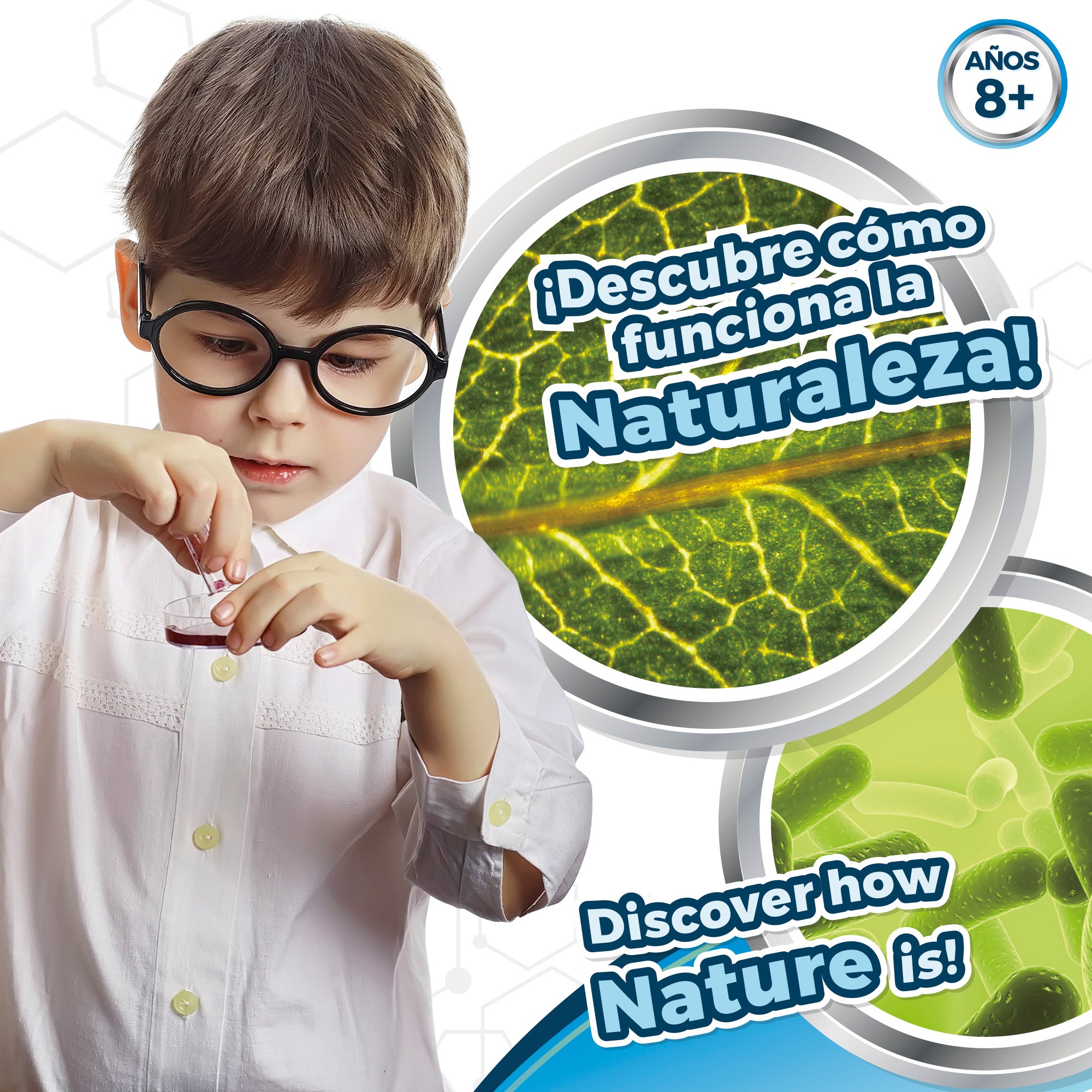 Set microscopio de juguete con luz LED y soporte para móvil Smart Theory