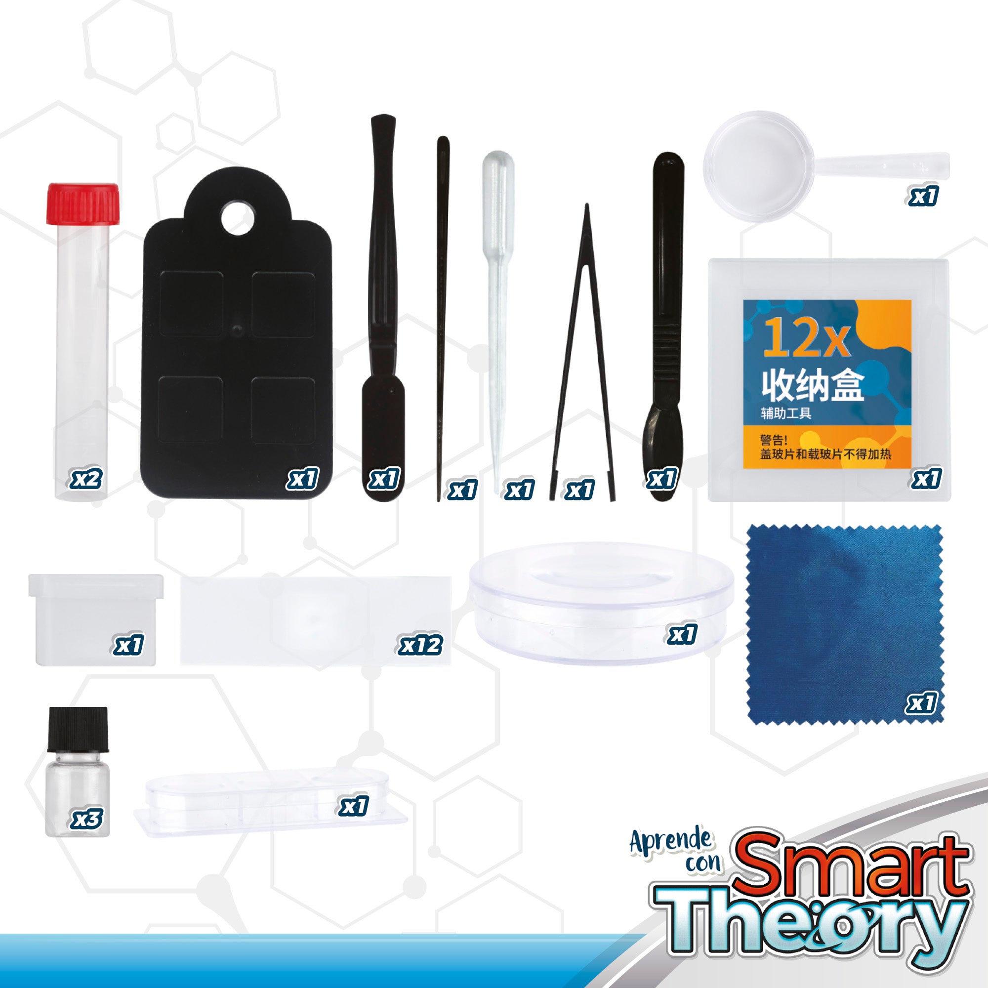 Set microscopio de juguete con luz LED y soporte para móvil Smart Theory