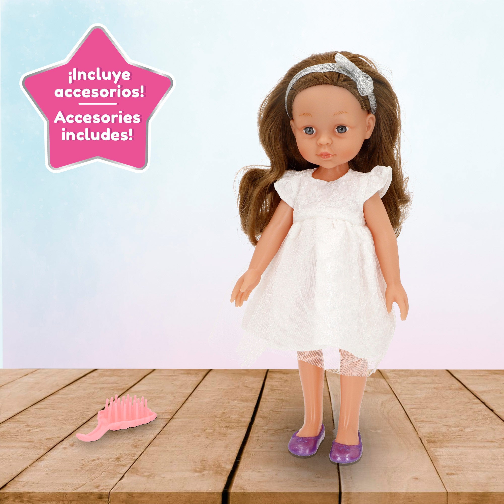 Muñeca fiesta 32 cm con peine Mara
