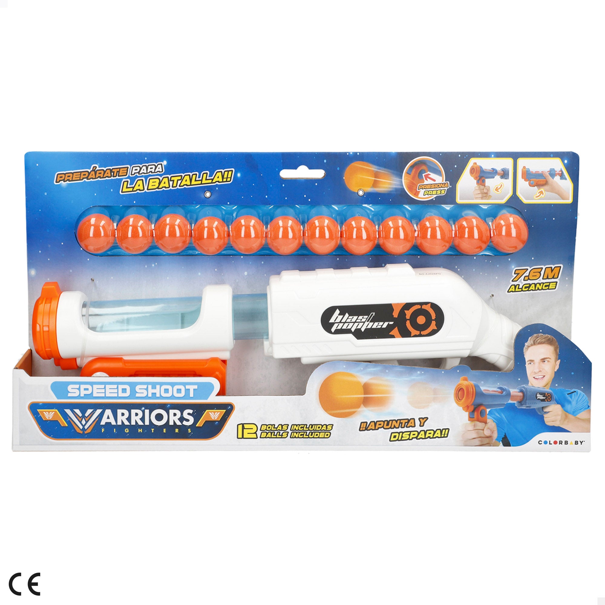 Pistola de juguete con 12 bolas de espuma Speed Shoot Warriors