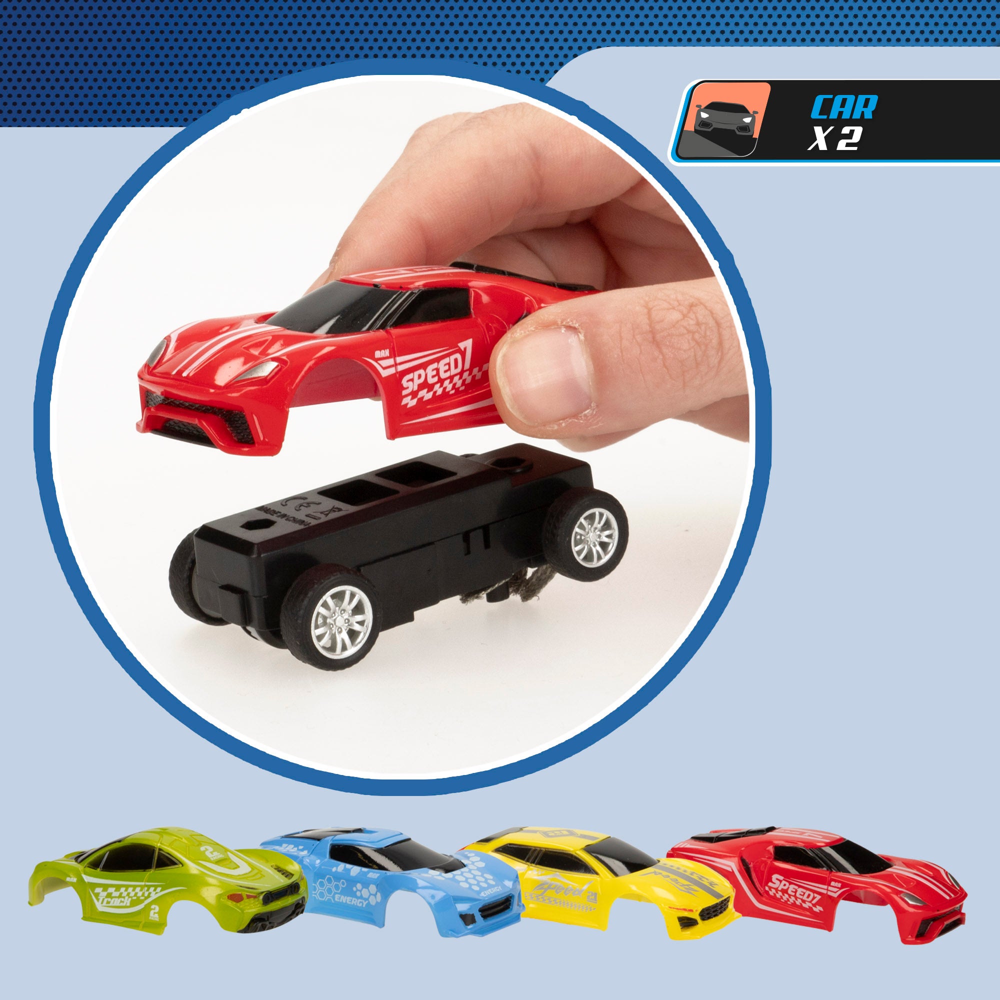 Pista de carreras magnética con 2 coches y 2 mandos progresivos Speed & Go