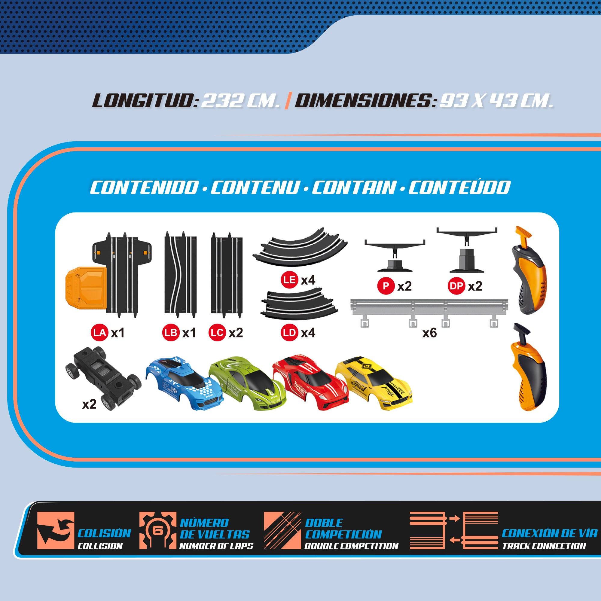 Pista de carreras magnética con 2 coches y 2 mandos progresivos Speed & Go