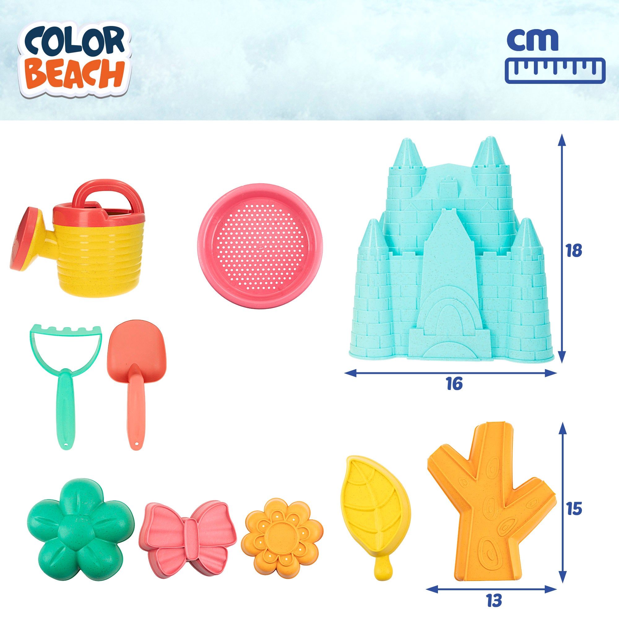 Set juguetes de playa con cubo y accesorios Color Beach