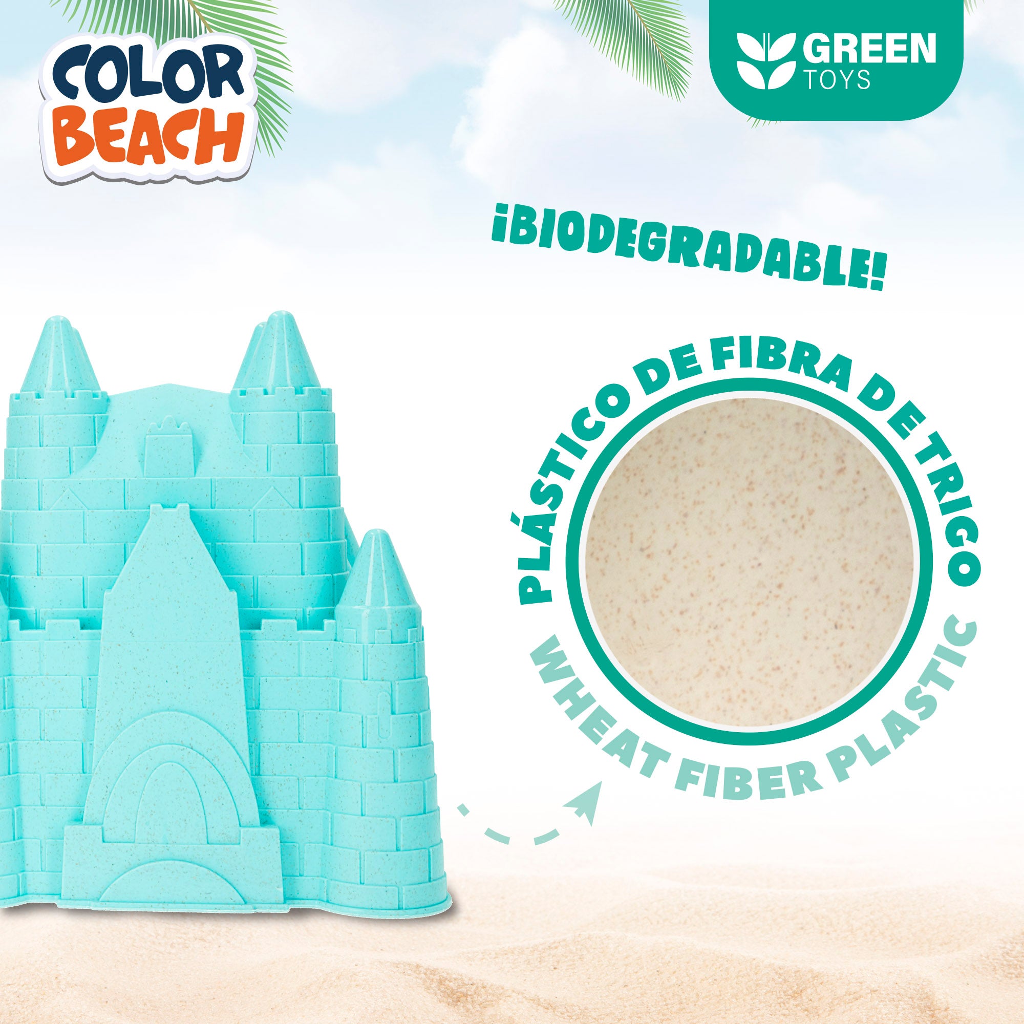 Set juguetes de playa con cubo y accesorios Color Beach