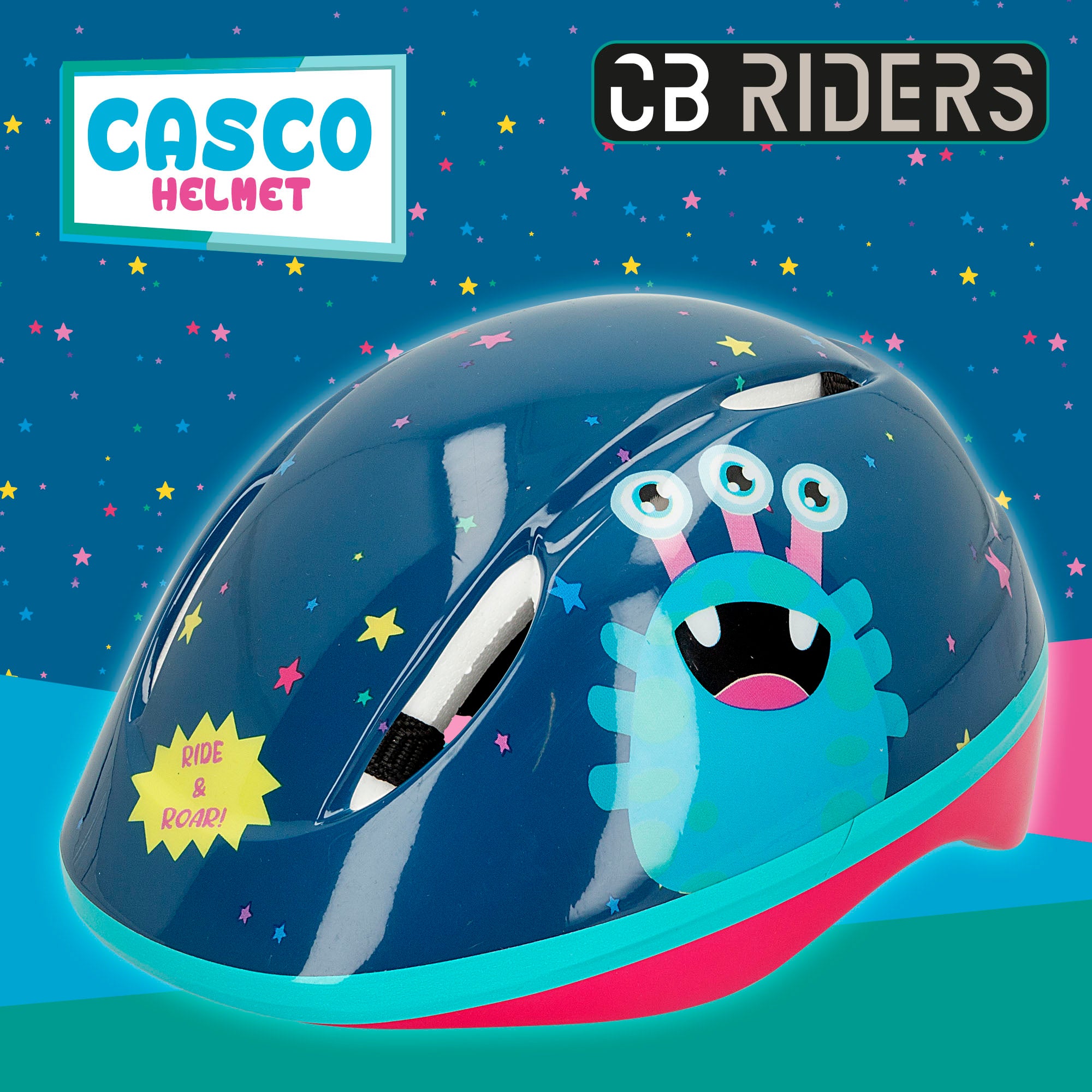 Kit protecciones patinaje infantil con casco, rodilleras y coderas de monstruos CB Riders