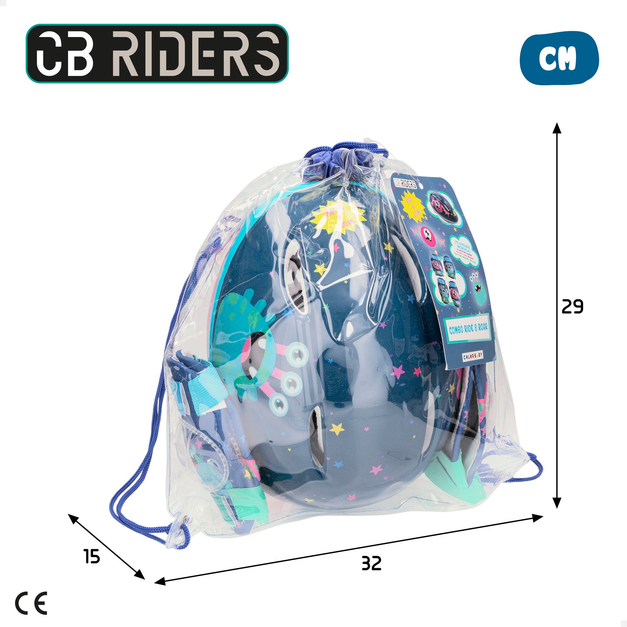 Kit protecciones patinaje infantil con casco, rodilleras y coderas de monstruos CB Riders