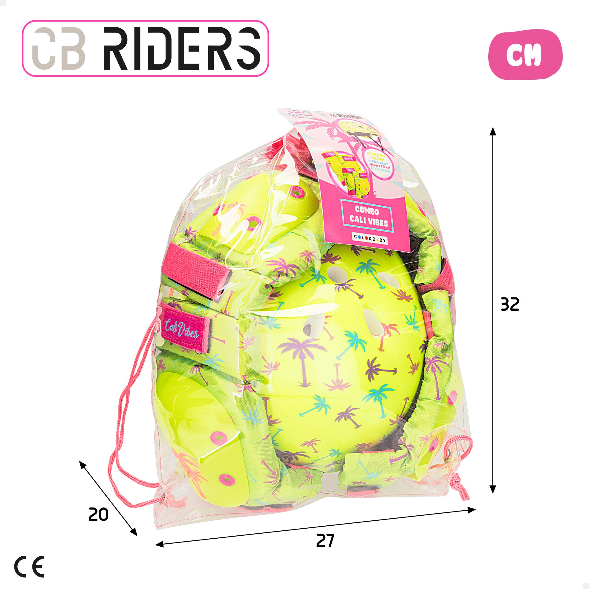 Set casco, coderas y rodilleras amarillo neón CB Riders