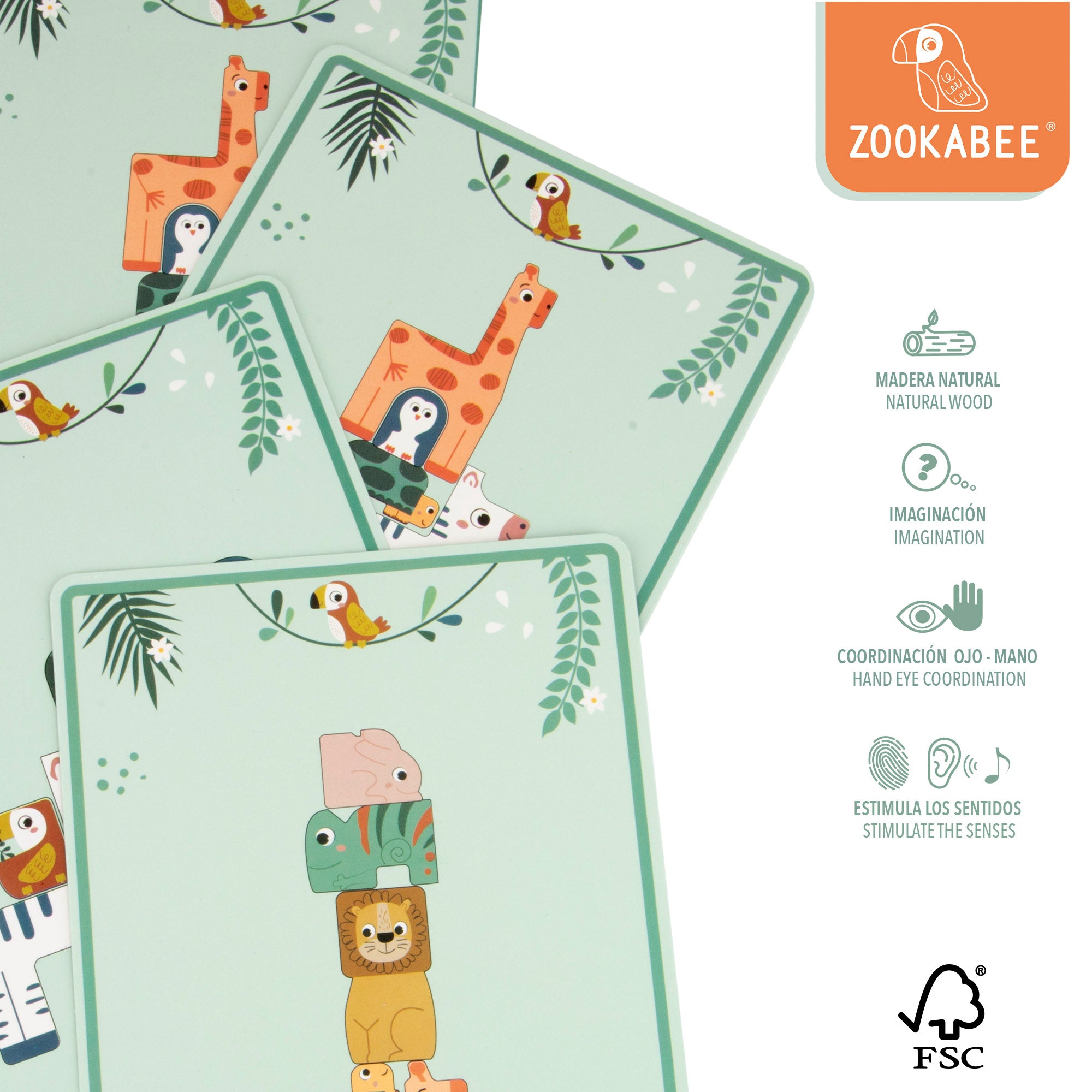 WOOMAX Zookabee Puzle y juego de equilibrio con animales de madera