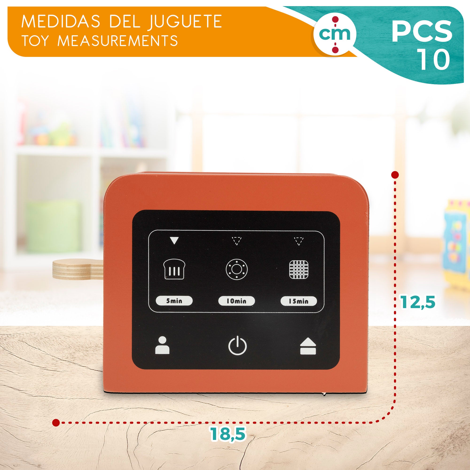 WOOMAX Tostadora de juguete de madera con 8 accesorios