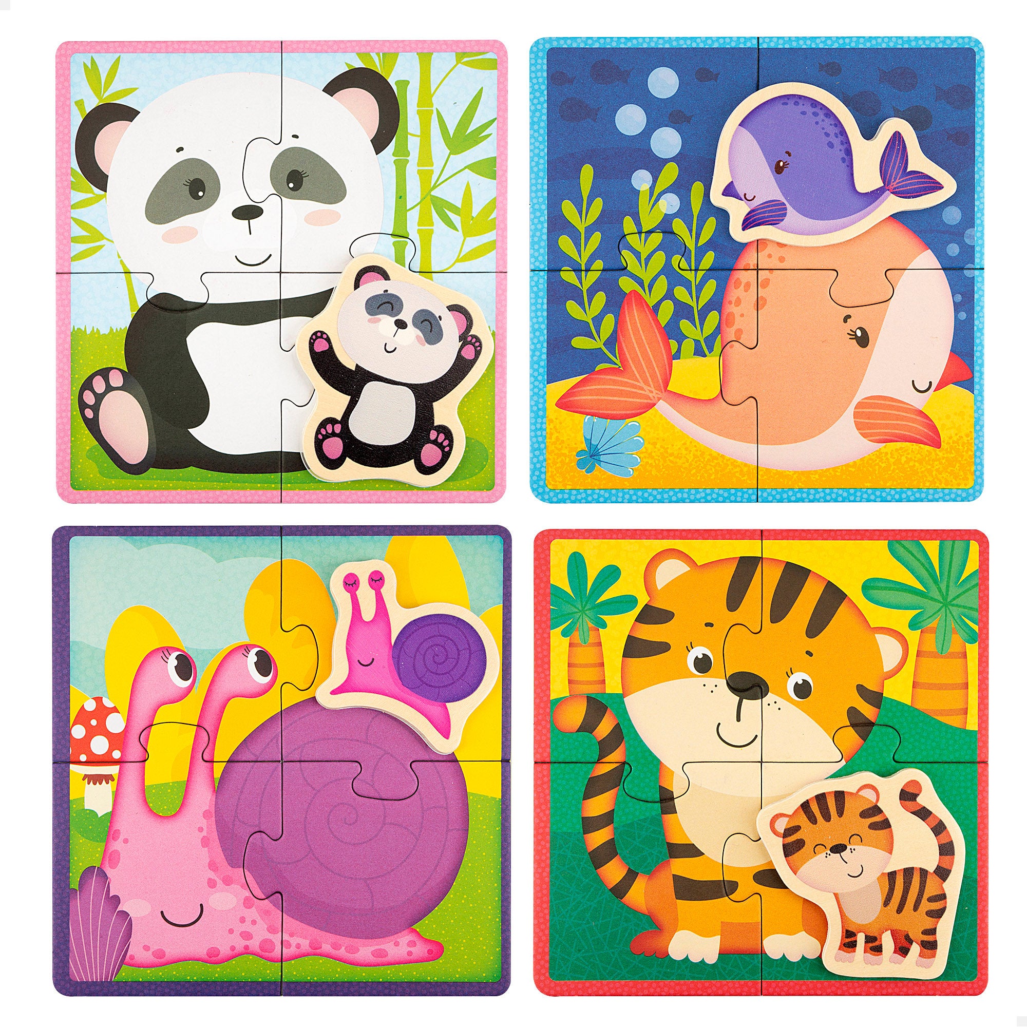 Montessori Lisciani 4 Puzzles animales 4 piezas con 4 animales de madera