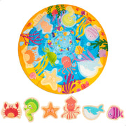 Montessori Lisciani Puzzle redondo mar 7 piezas con 6 animales de madera