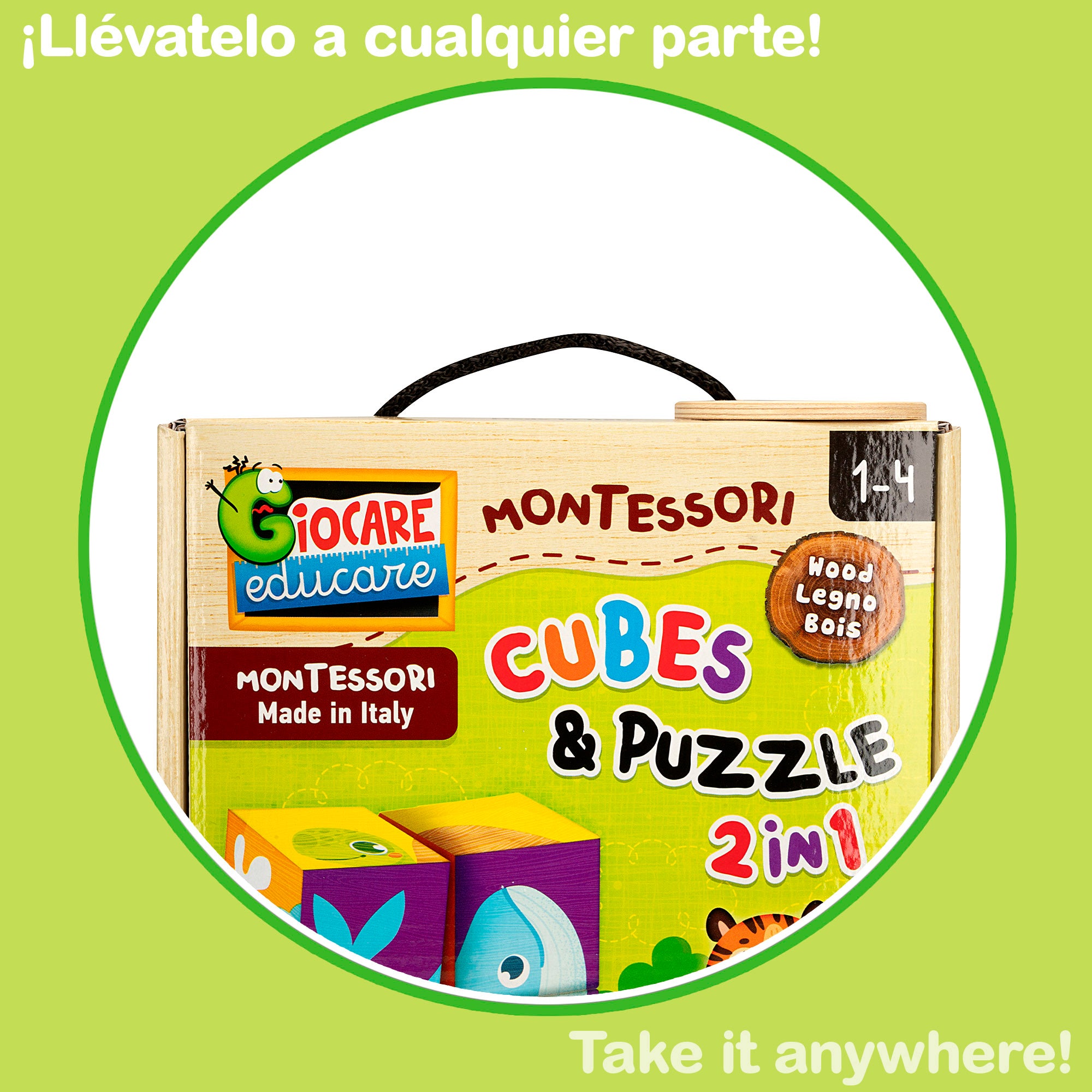 Montessori Lisciani 6 Puzzles animales 4 piezas con 4 cubos madera