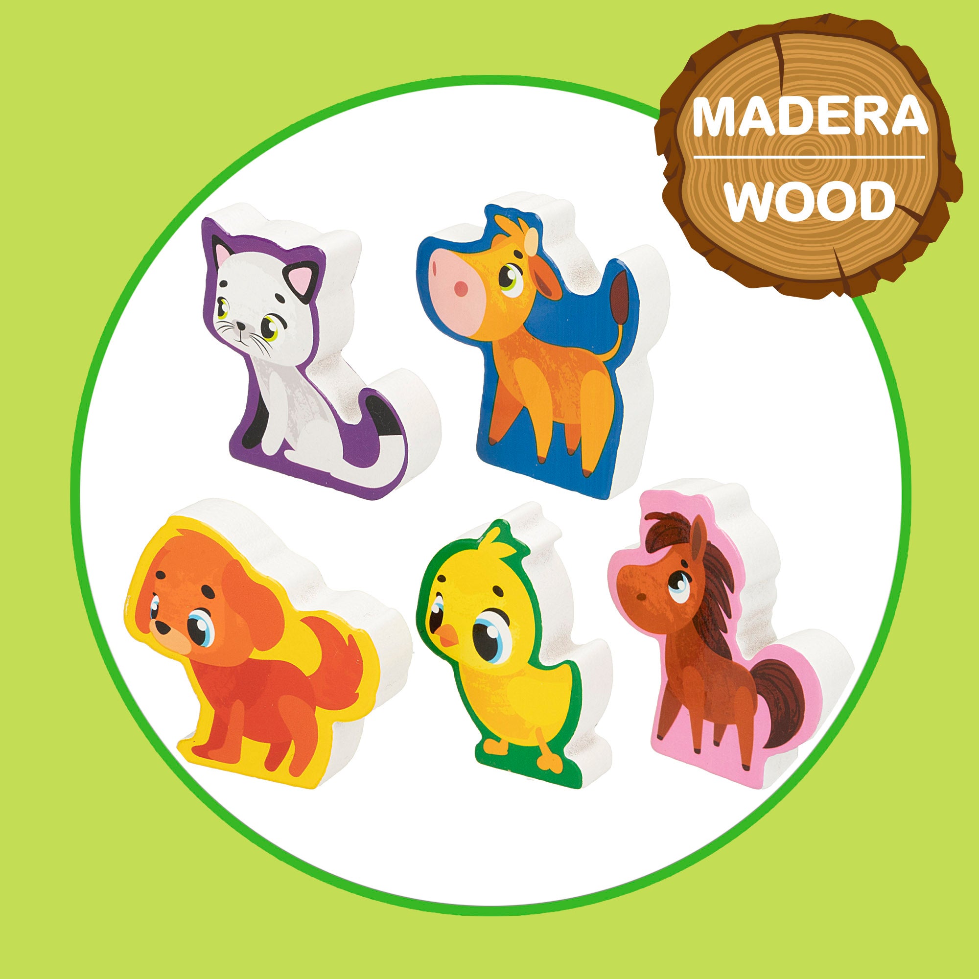 Montessori Lisciani Puzzle granja 12 piezas con 5 animales madera y 5 casas 3D