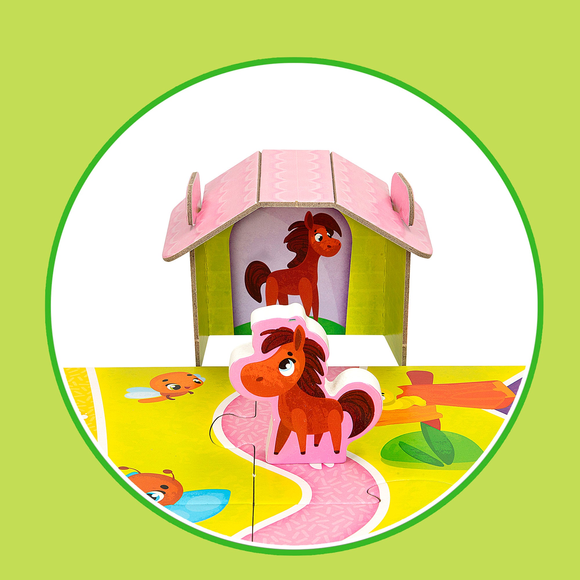 Montessori Lisciani Puzzle granja 12 piezas con 5 animales madera y 5 casas 3D