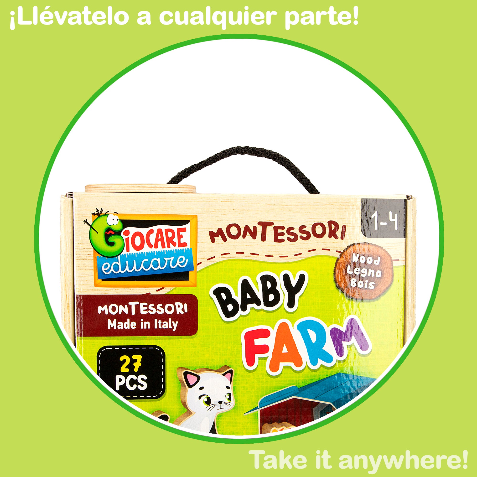 Montessori Lisciani Puzzle granja 12 piezas con 5 animales madera y 5 casas 3D