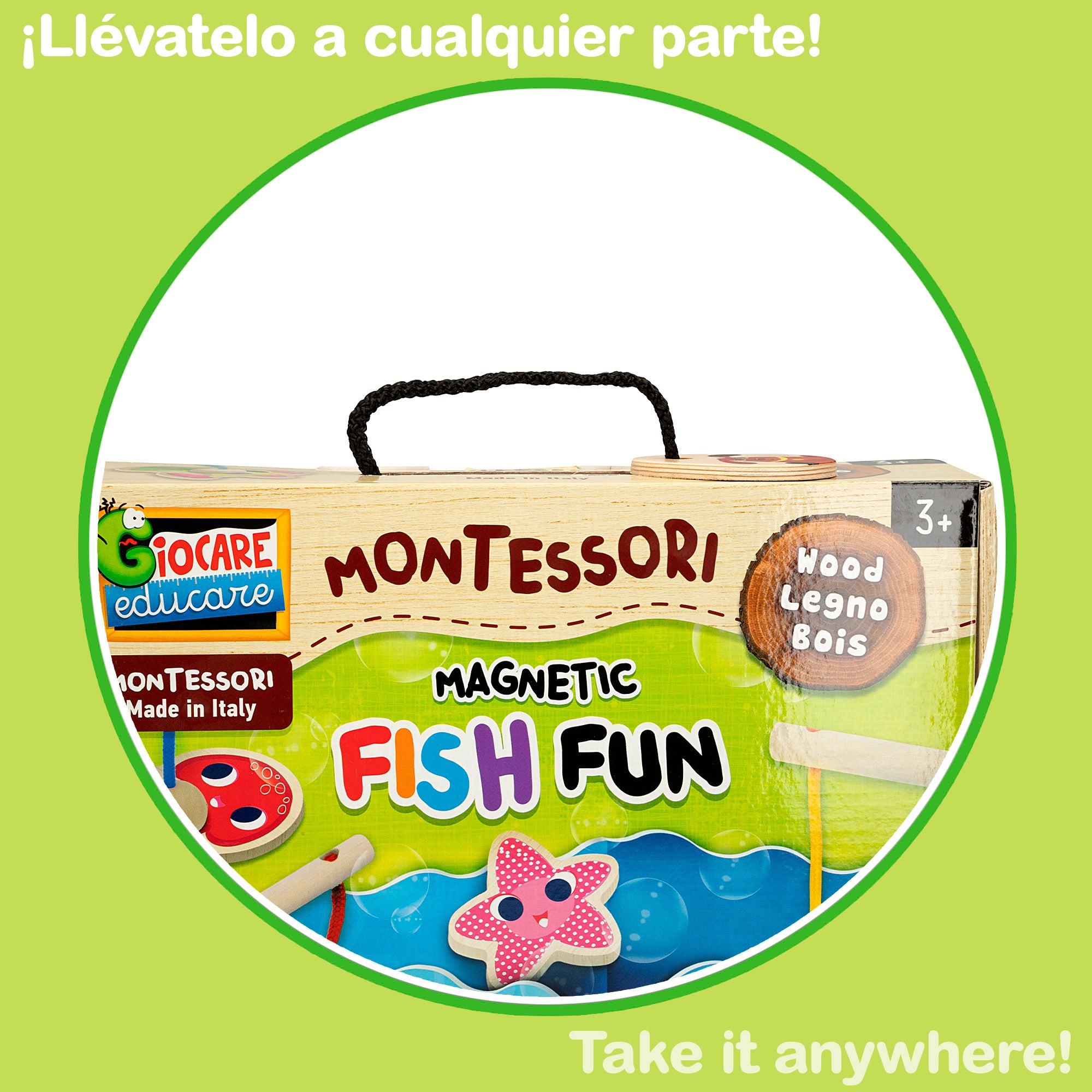 Montessori Lisciani Juego de pesca magnético de madera 32 piezas