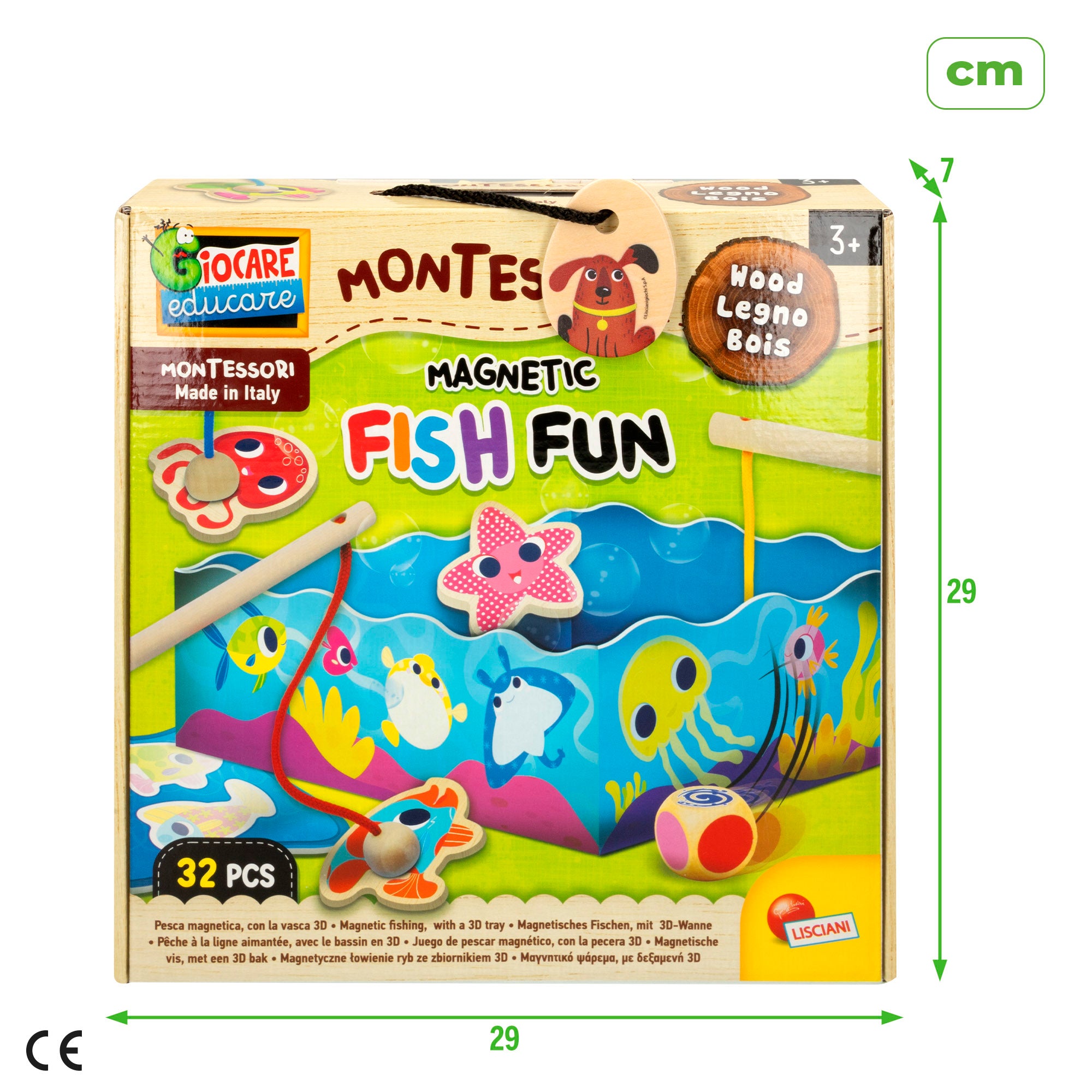 Montessori Lisciani Juego de pesca magnético de madera 32 piezas