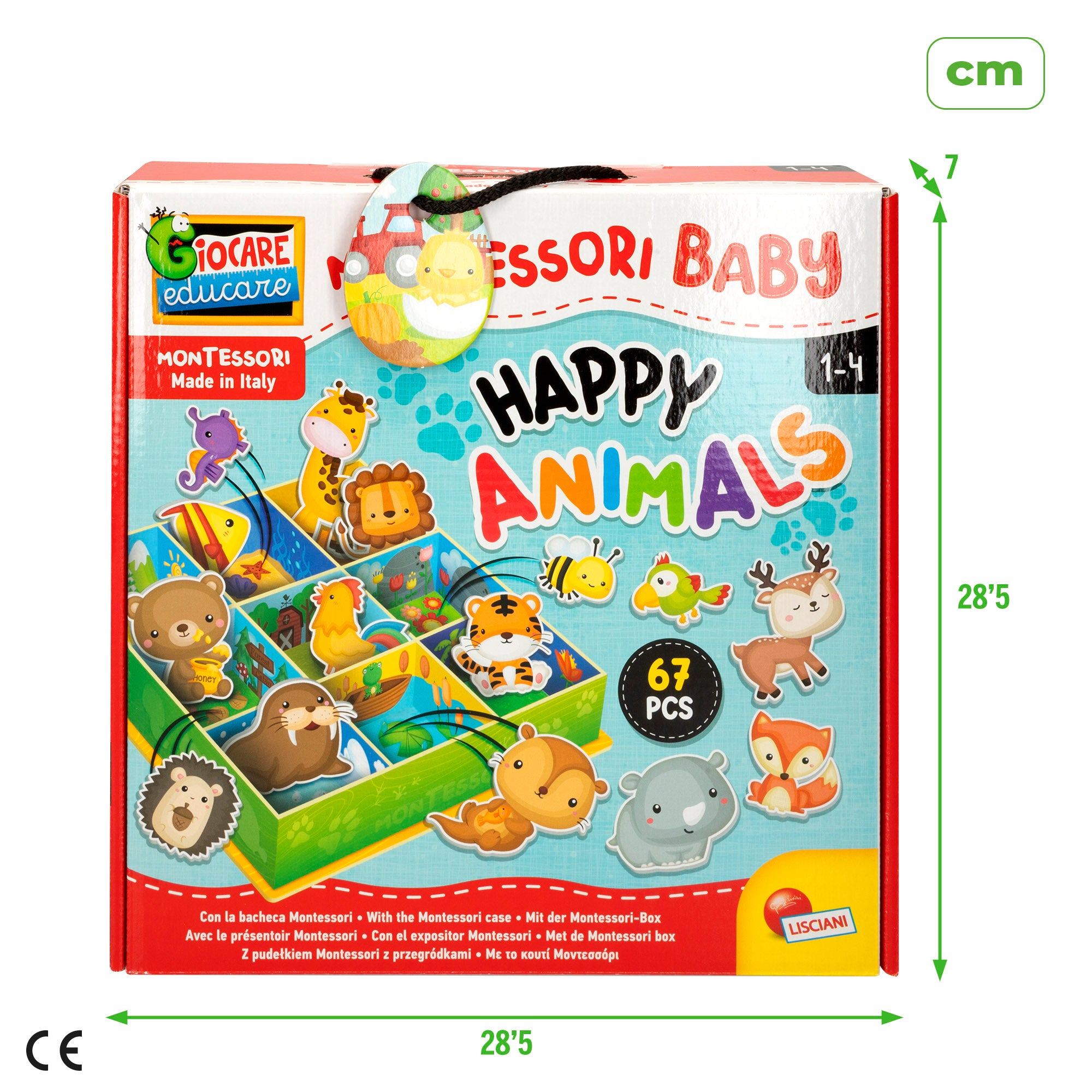Montessori Lisciani Juego infantil de clasificación Happy Animals 57 figuras