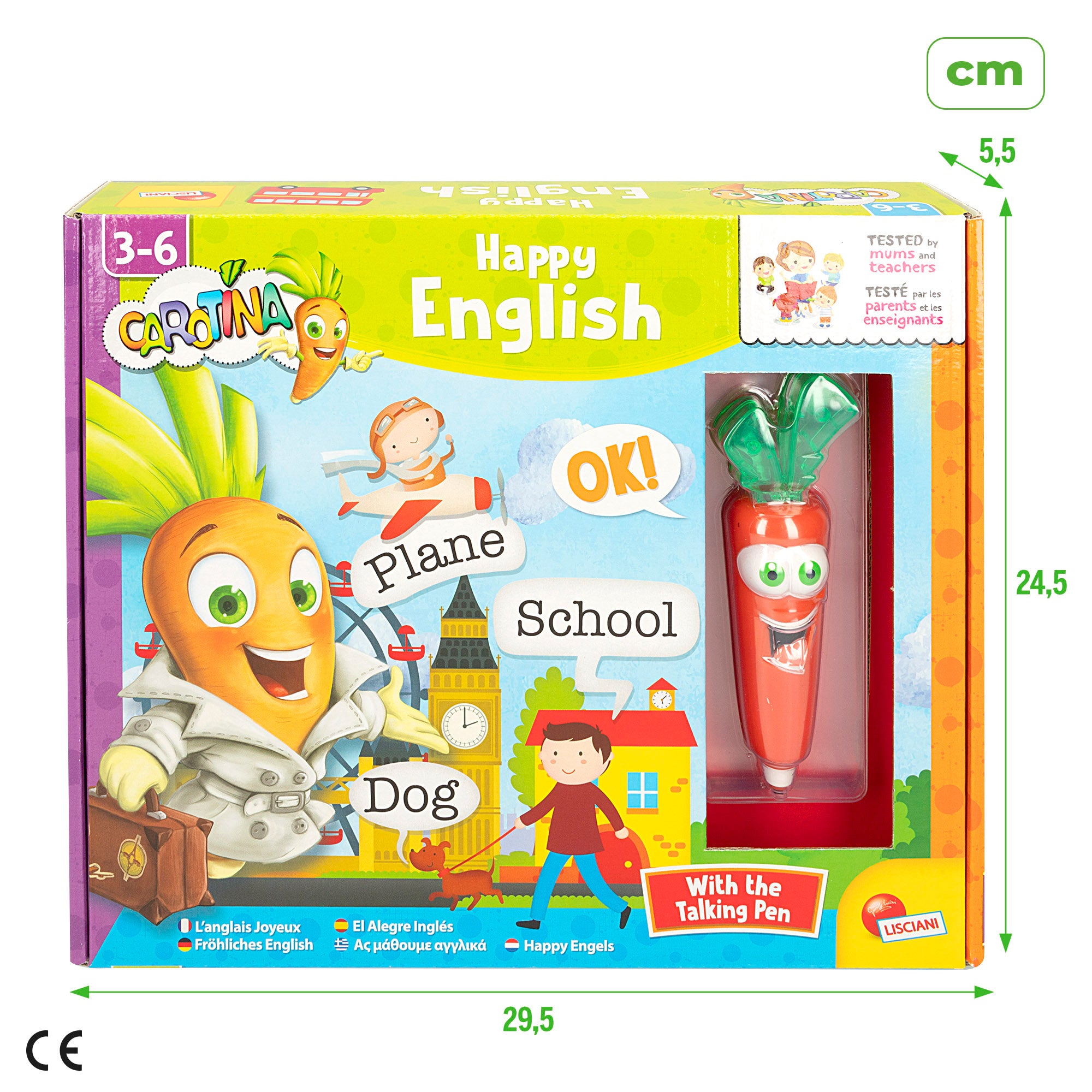 Lisciani Juego de mesa aprende inglés 2 en 1 con bolígrafo parlante Carotina