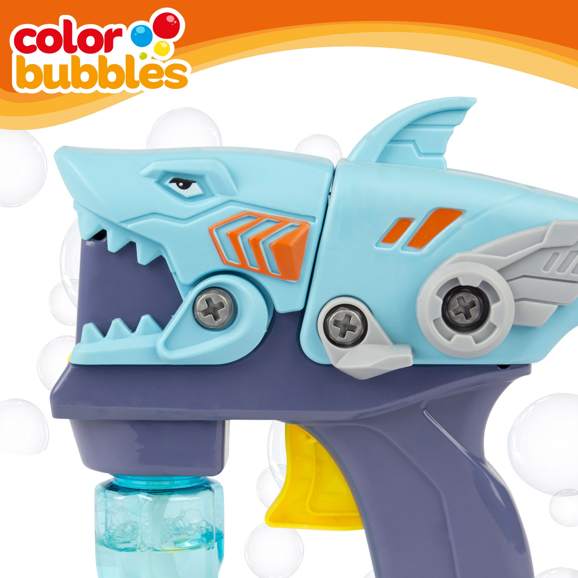 Pistola de pompas de jabón recargable y desmontable tiburón 20 cm Color Bubbles