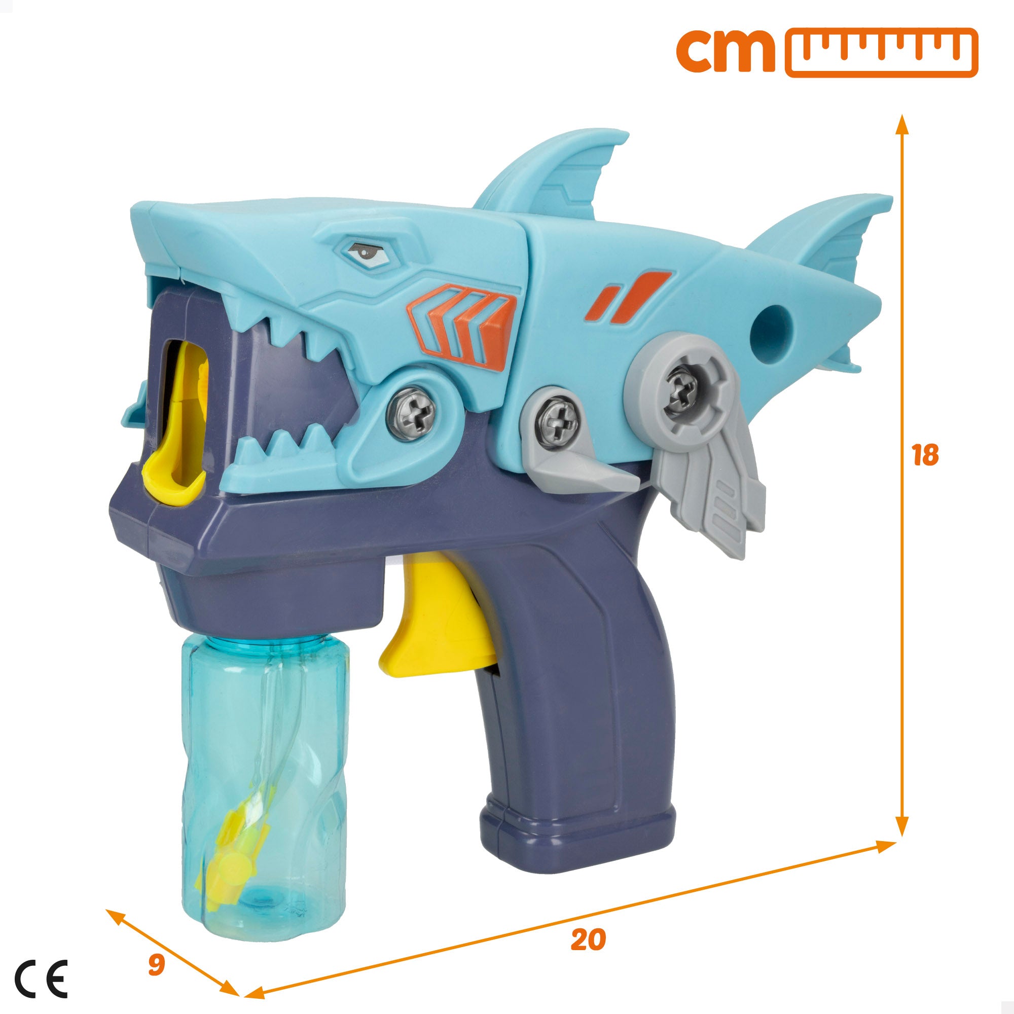 Pistola de pompas de jabón recargable y desmontable tiburón 20 cm Color Bubbles