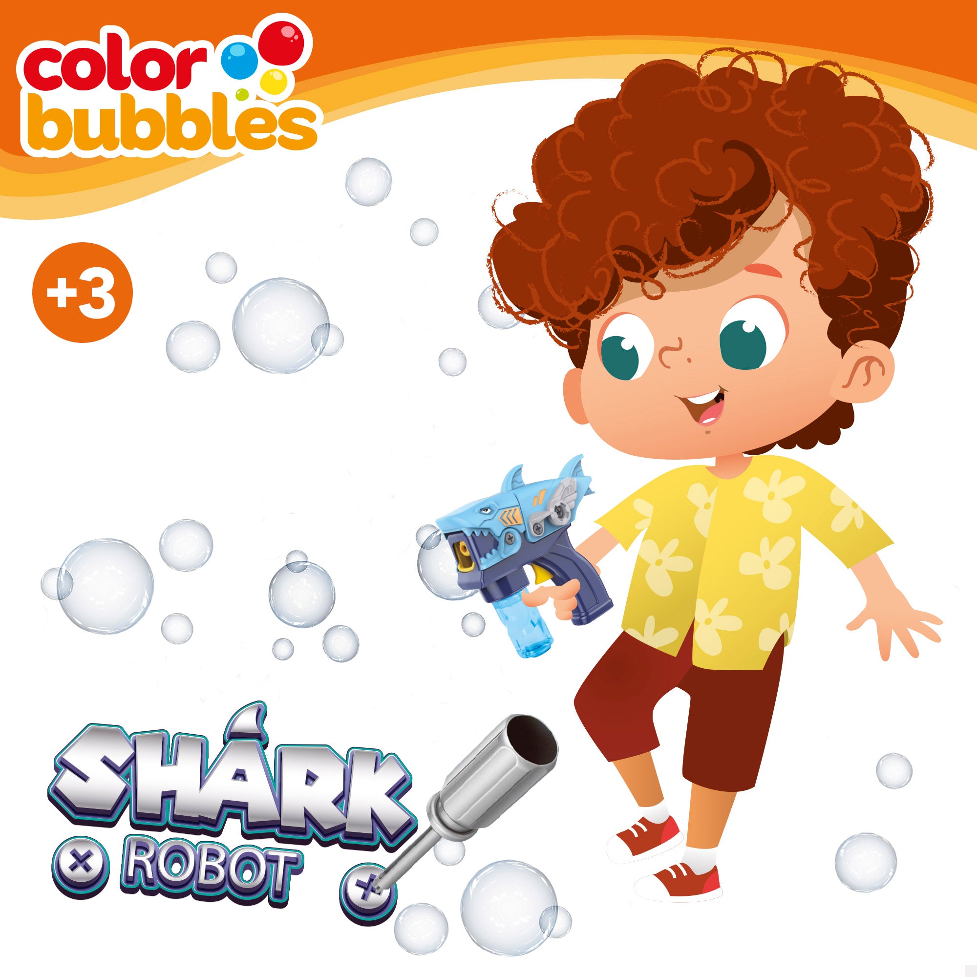 Pistola de pompas de jabón recargable y desmontable tiburón 20 cm Color Bubbles